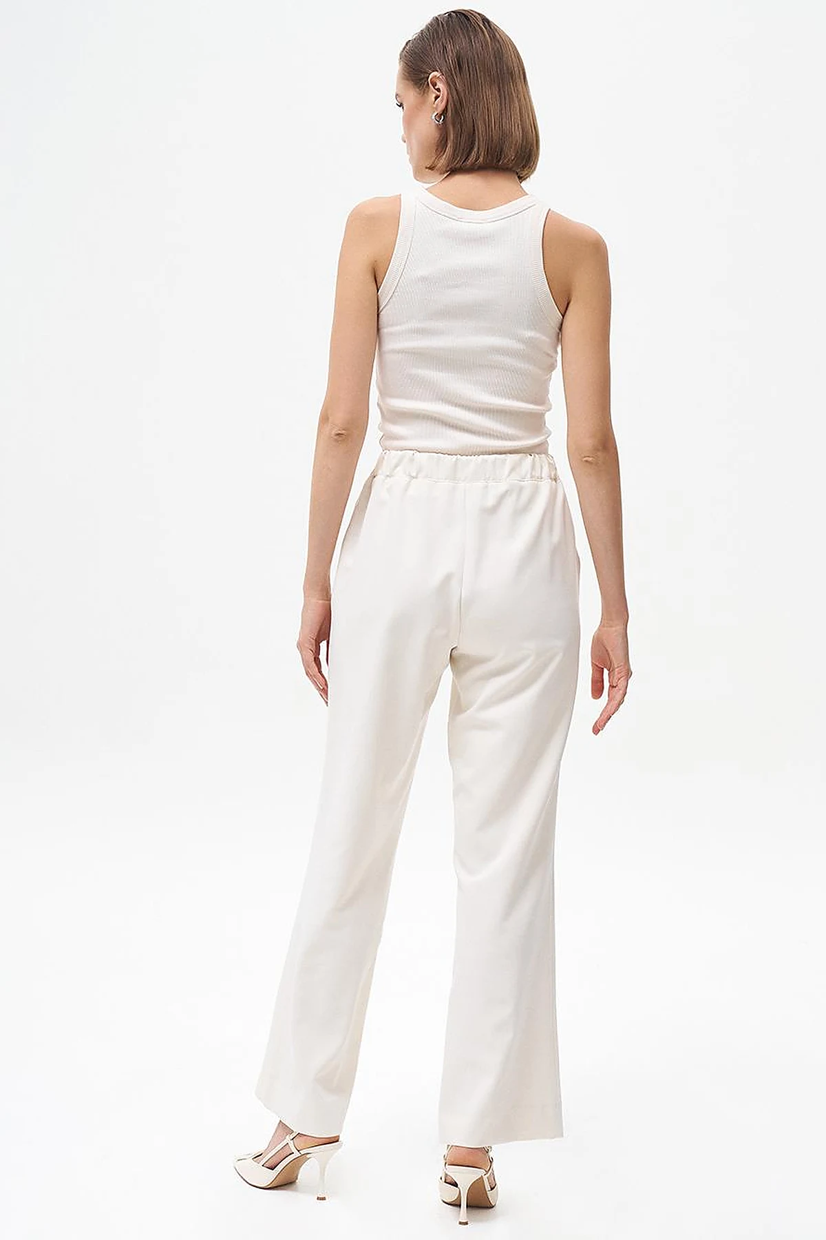 Beli Lastikli Basic Pantolon Ekru