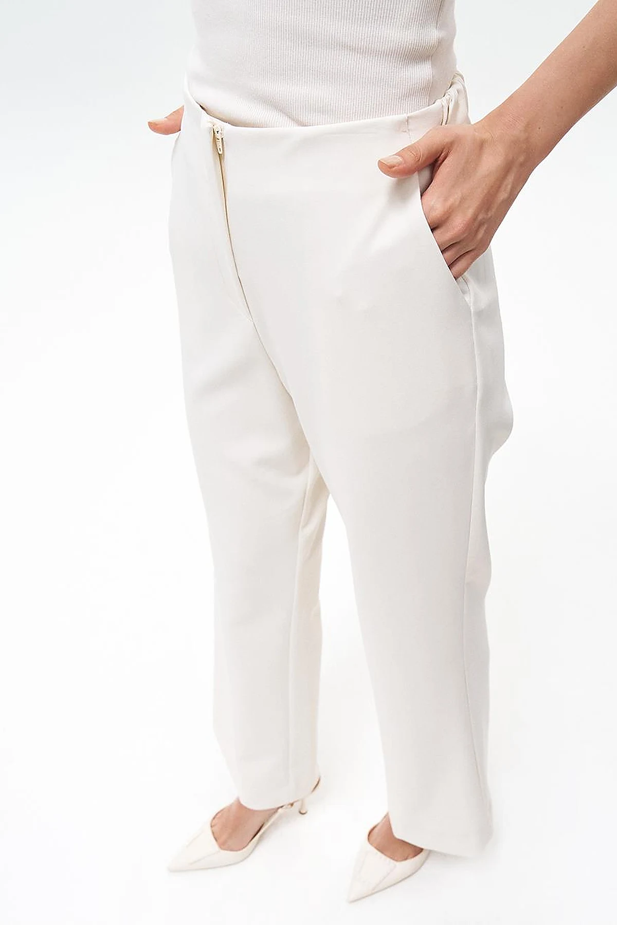 Beli Lastikli Basic Pantolon Ekru