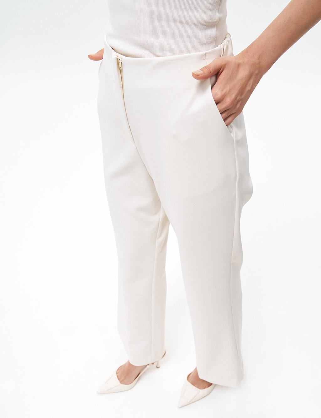 Basic Trousers with Elastic Waist Ecru