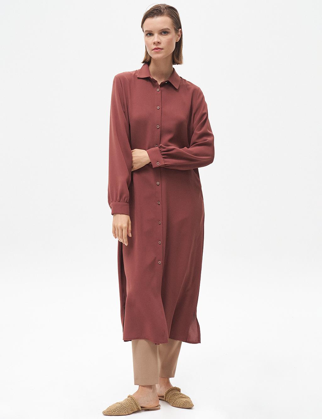 Button-Closed Long Tunic Cinnamon