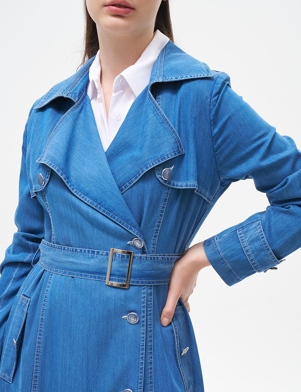 Lyocell Double Breasted Trench Coat Blue