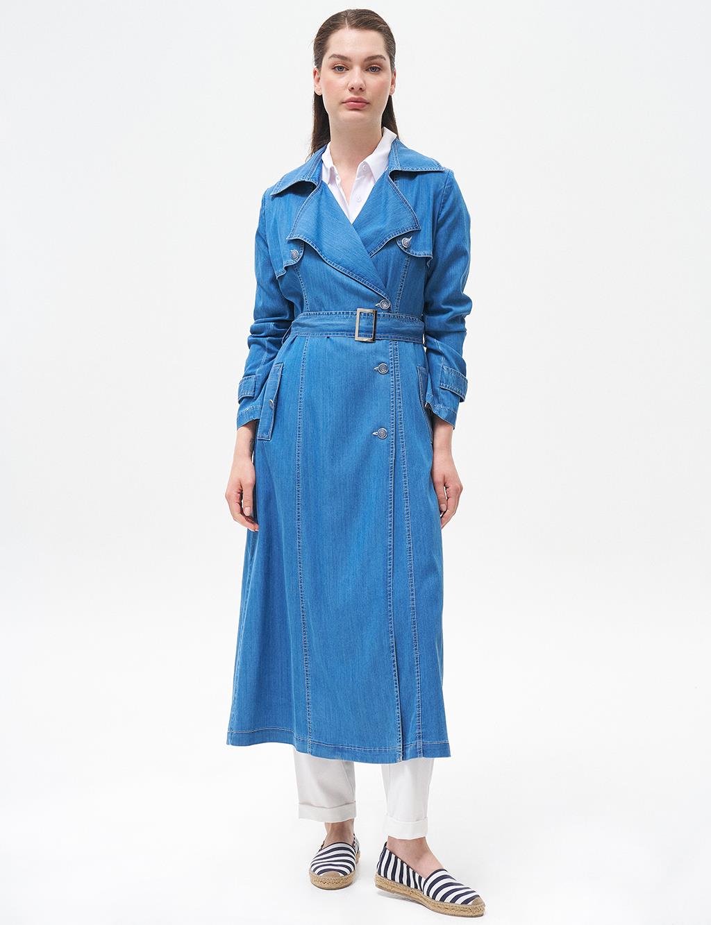 Lyocell Double Breasted Trench Coat Blue