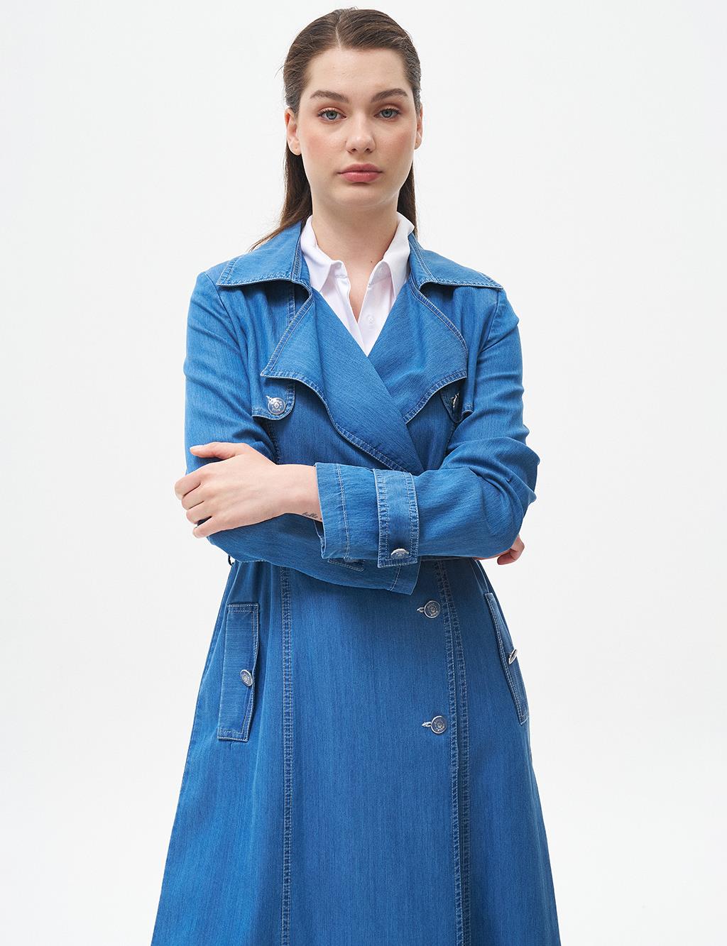 Lyocell Double Breasted Trench Coat Blue