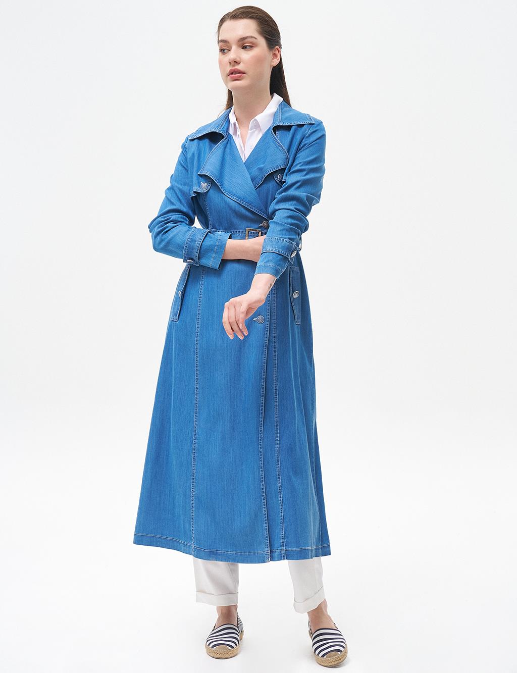 Lyocell Double Breasted Trench Coat Blue