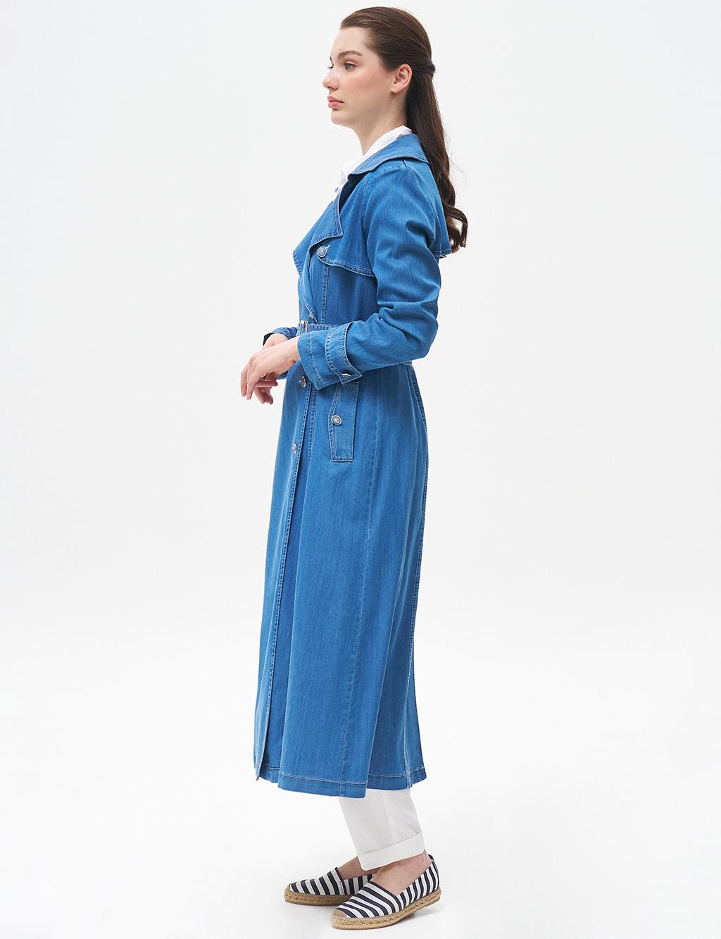 Lyocell Double Breasted Trench Coat Blue