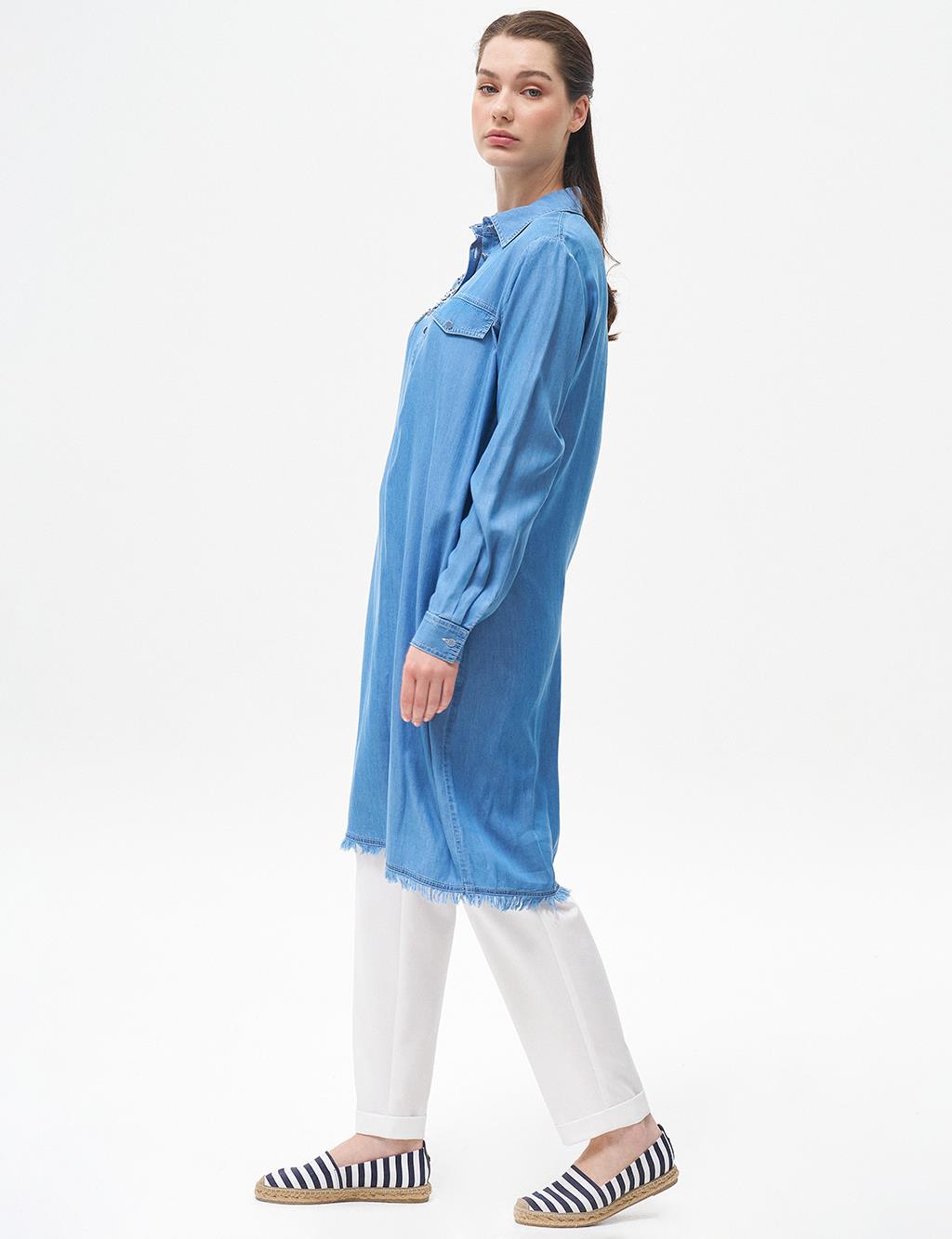 Embroidered Lyocell Tunic Blue