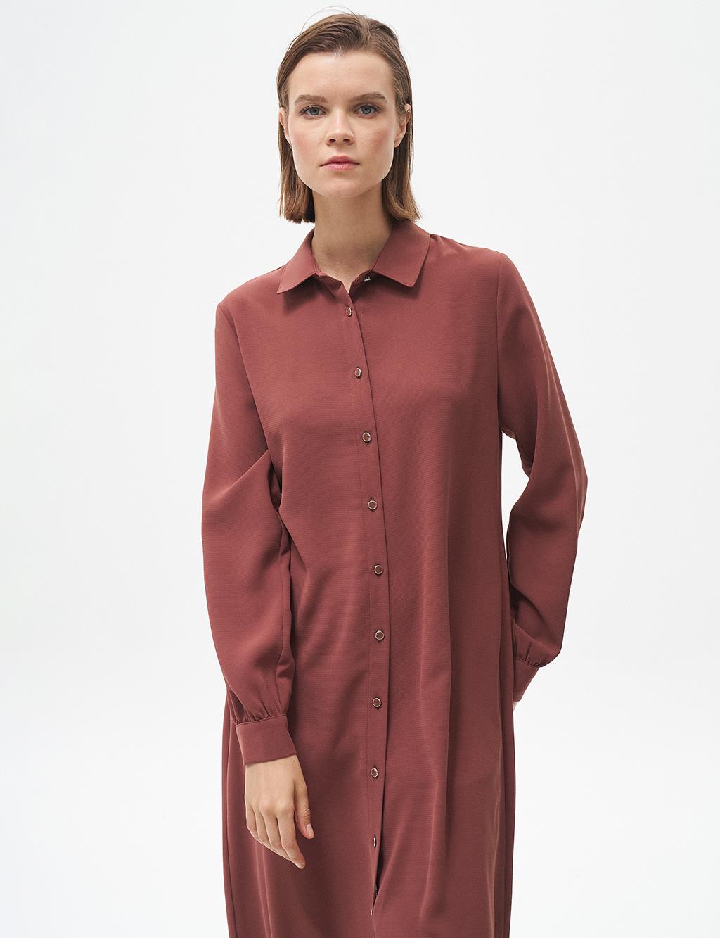 Button-Closed Long Tunic Cinnamon