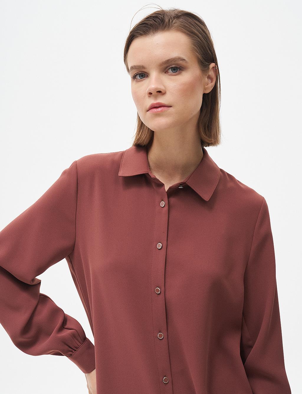 Button-Closed Long Tunic Cinnamon