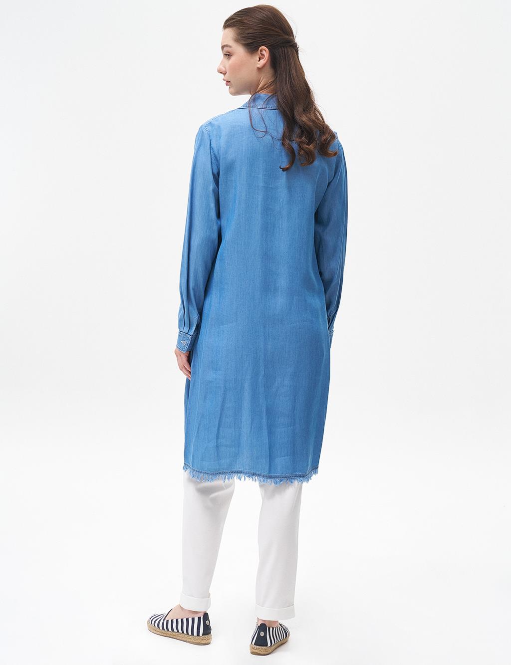 Embroidered Lyocell Tunic Blue