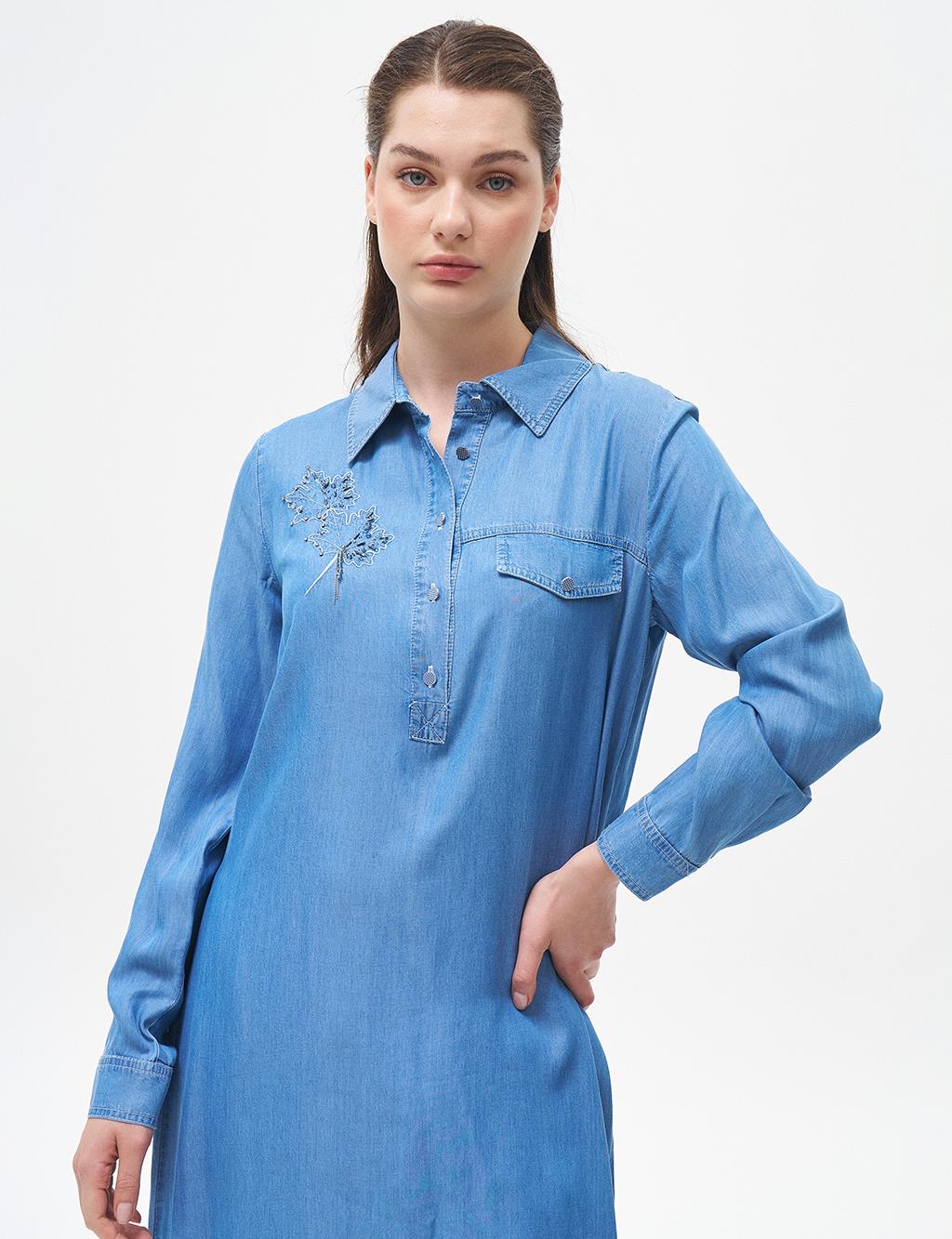 Embroidered Lyocell Tunic Blue