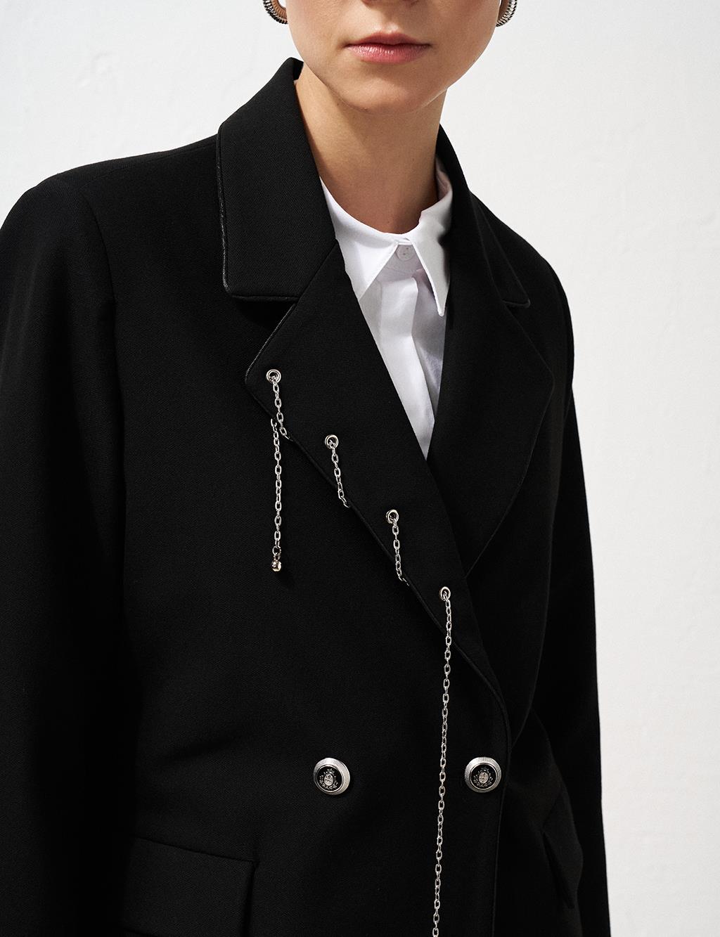 Chain Accessory Flap Pocket Jacket Black