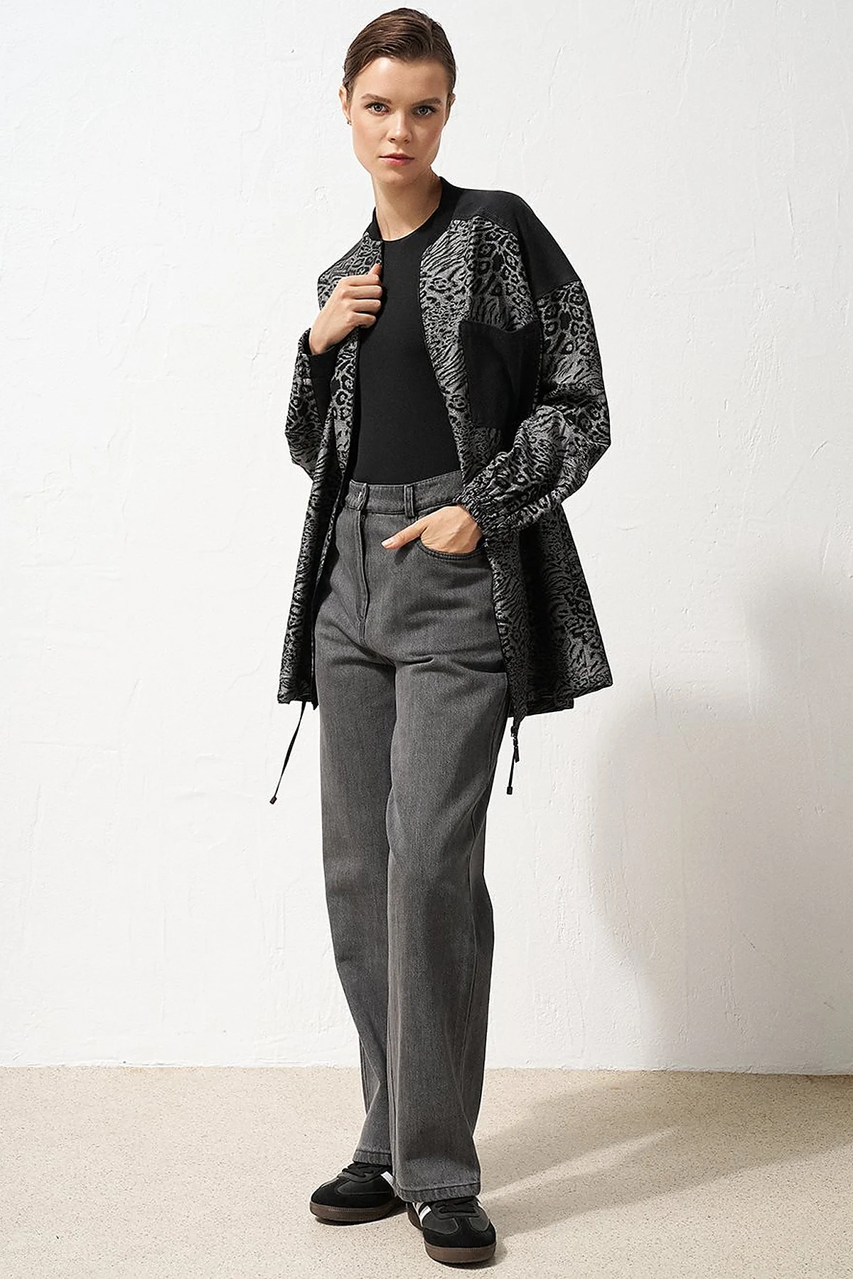 Straight Fit Denim Pants Gray