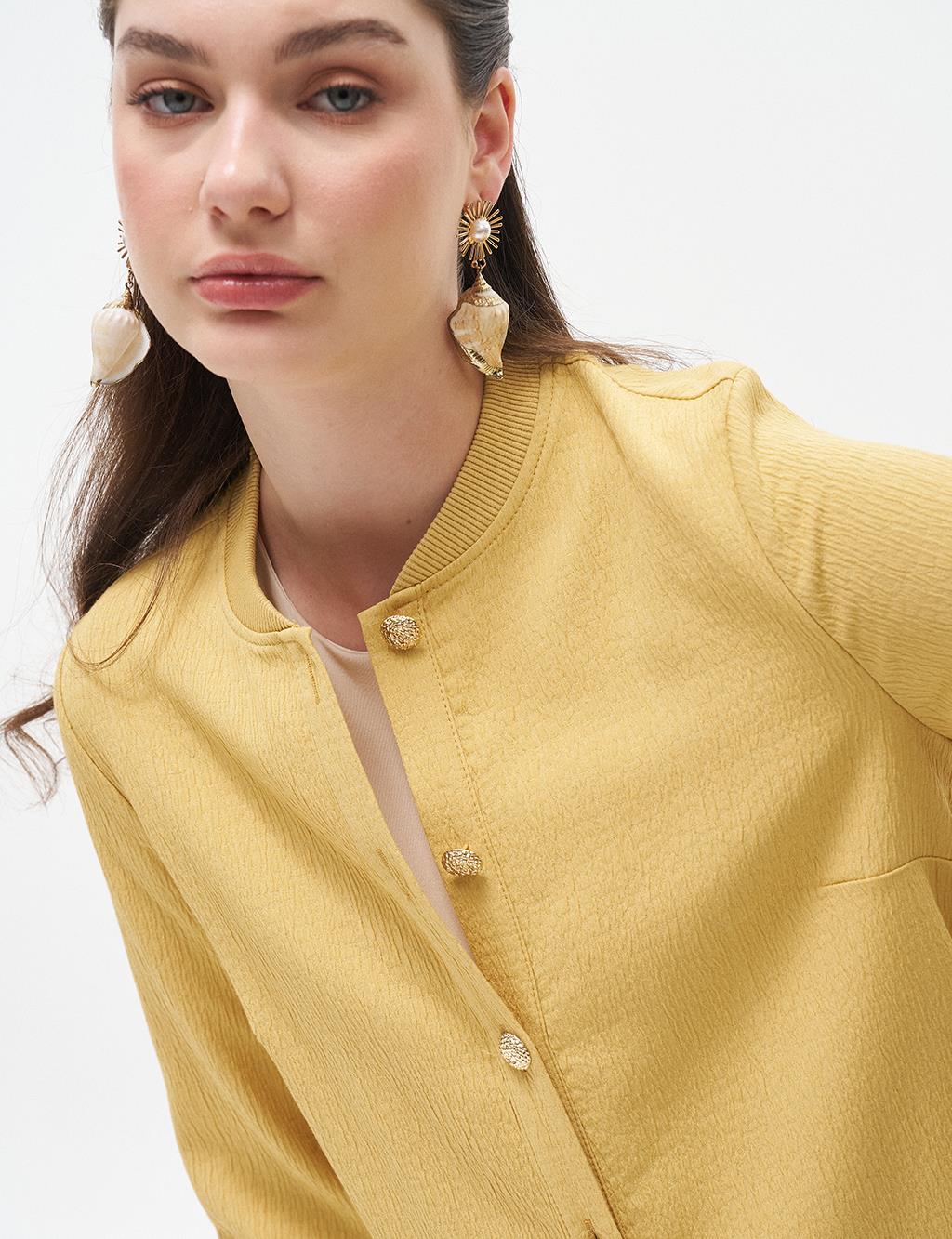 Back Detailed College Collar Jacket Yellow