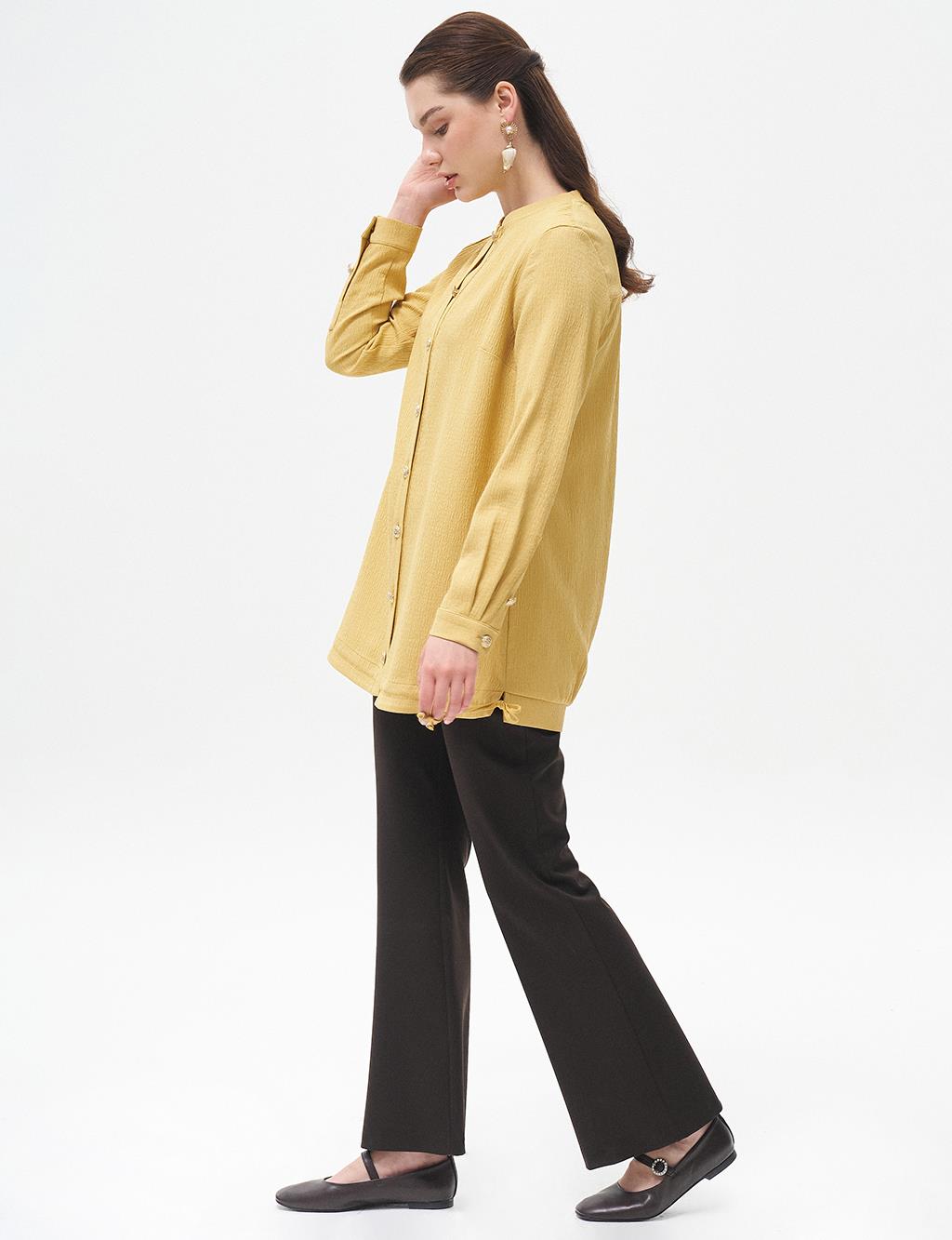 Back Detailed College Collar Jacket Yellow