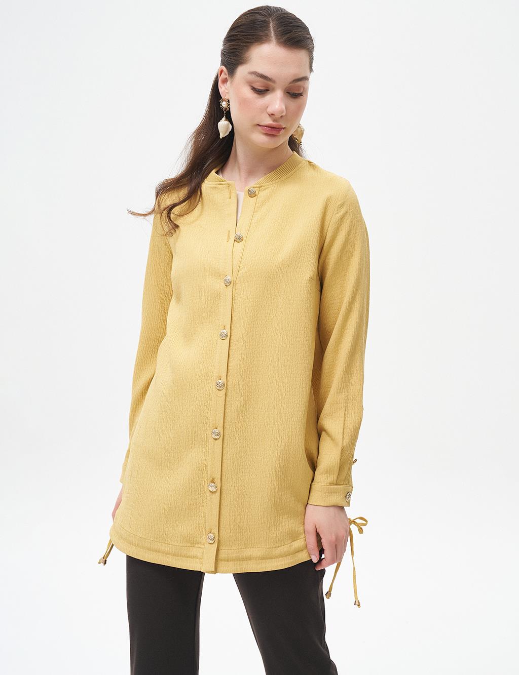 Back Detailed College Collar Jacket Yellow