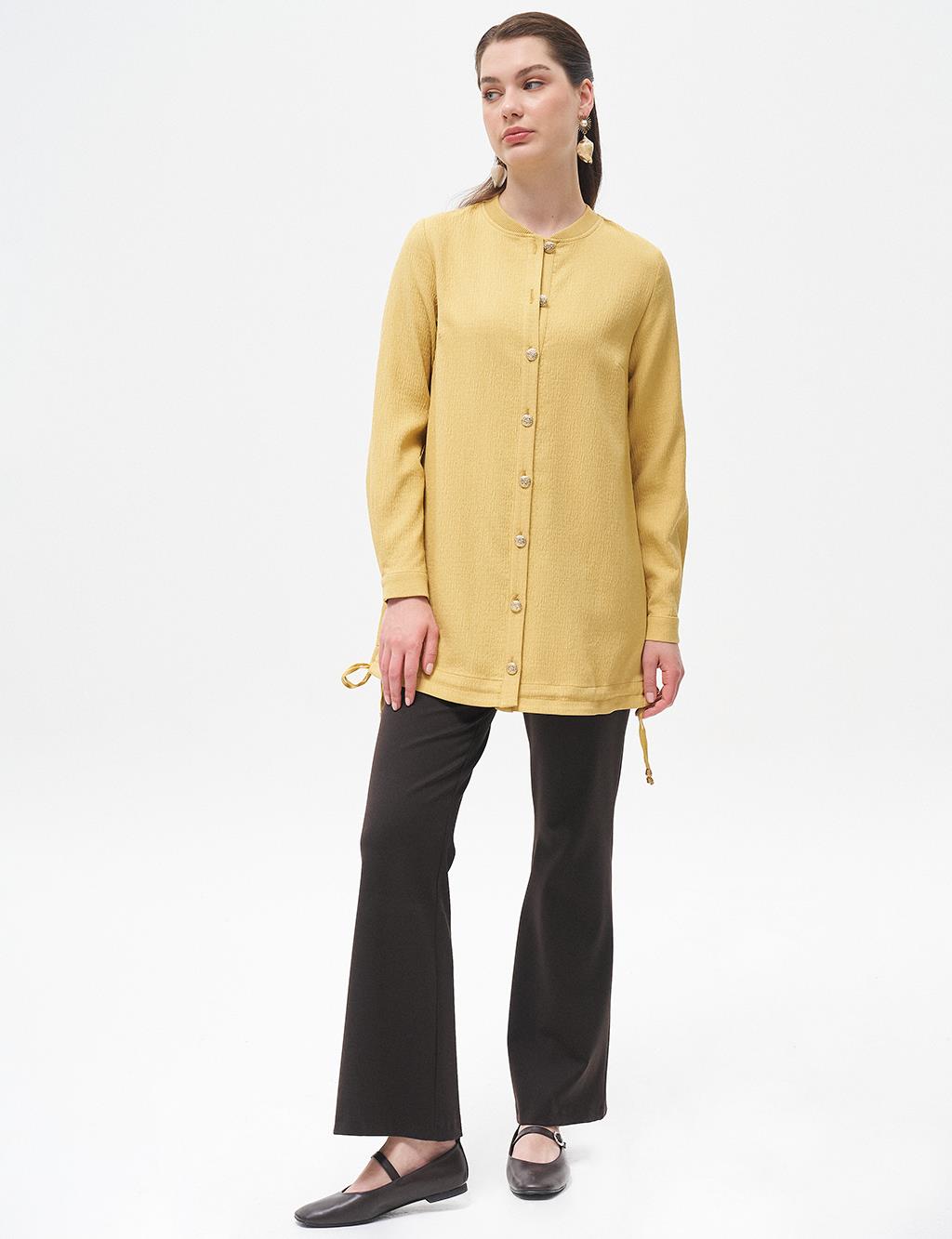 Back Detailed College Collar Jacket Yellow