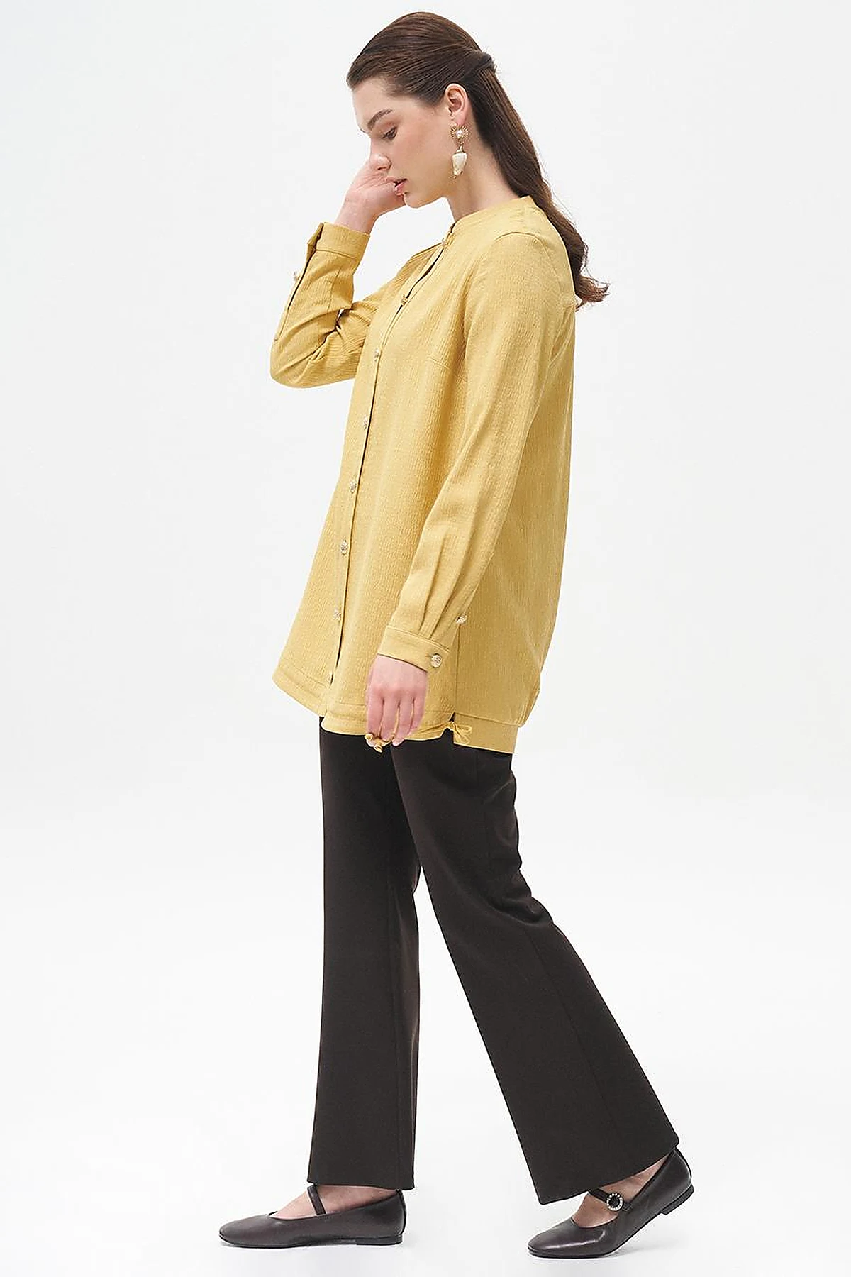Back Detailed College Collar Jacket Yellow
