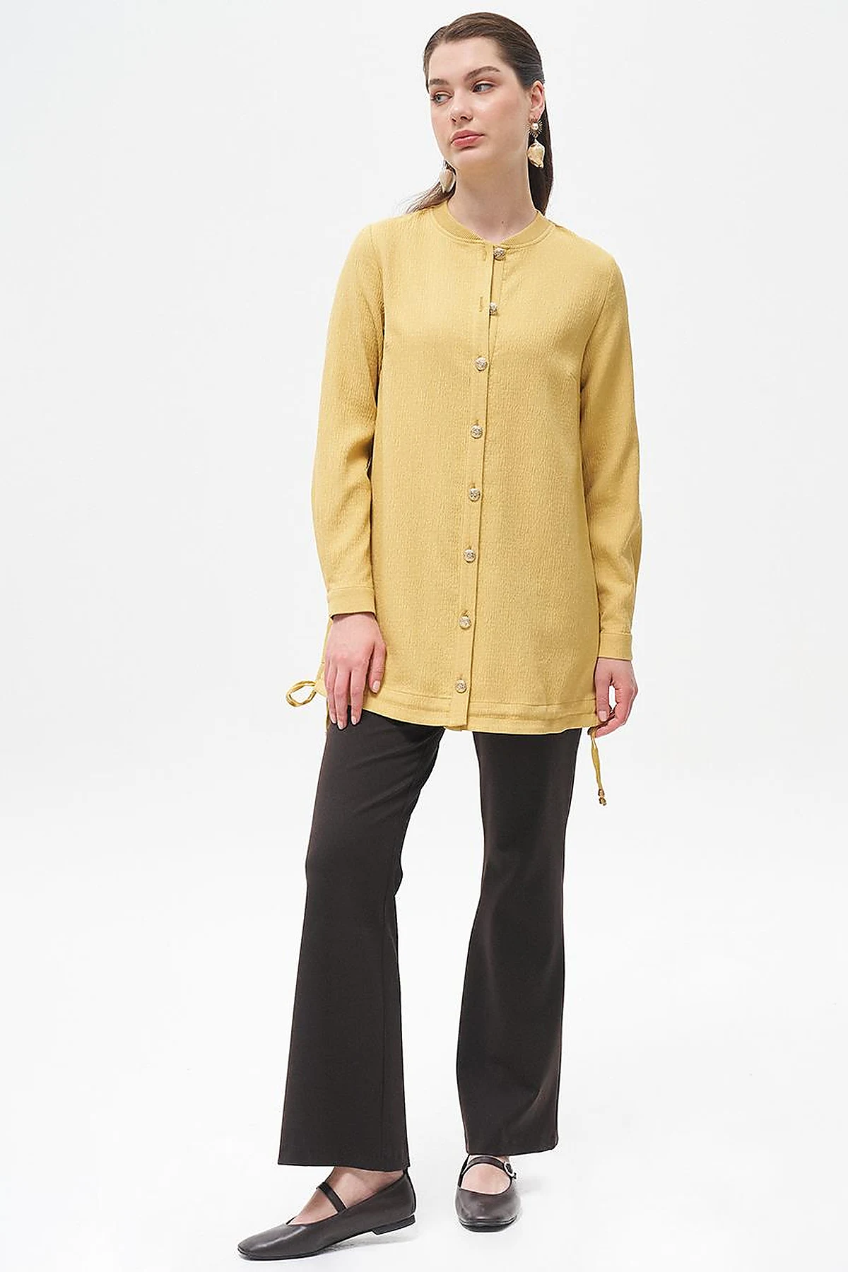 Back Detailed College Collar Jacket Yellow