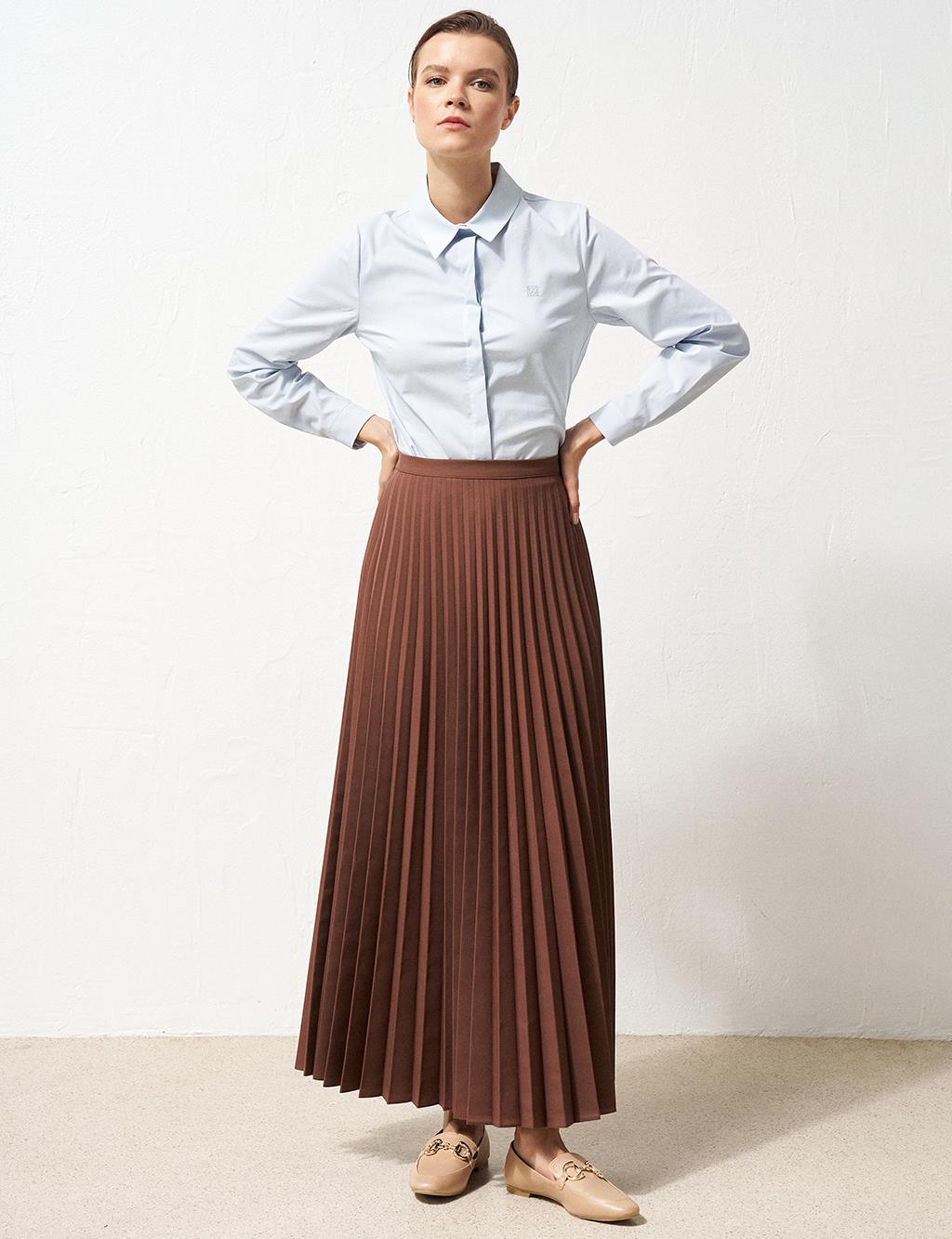 Zippered Pleated Skirt Dark Brown