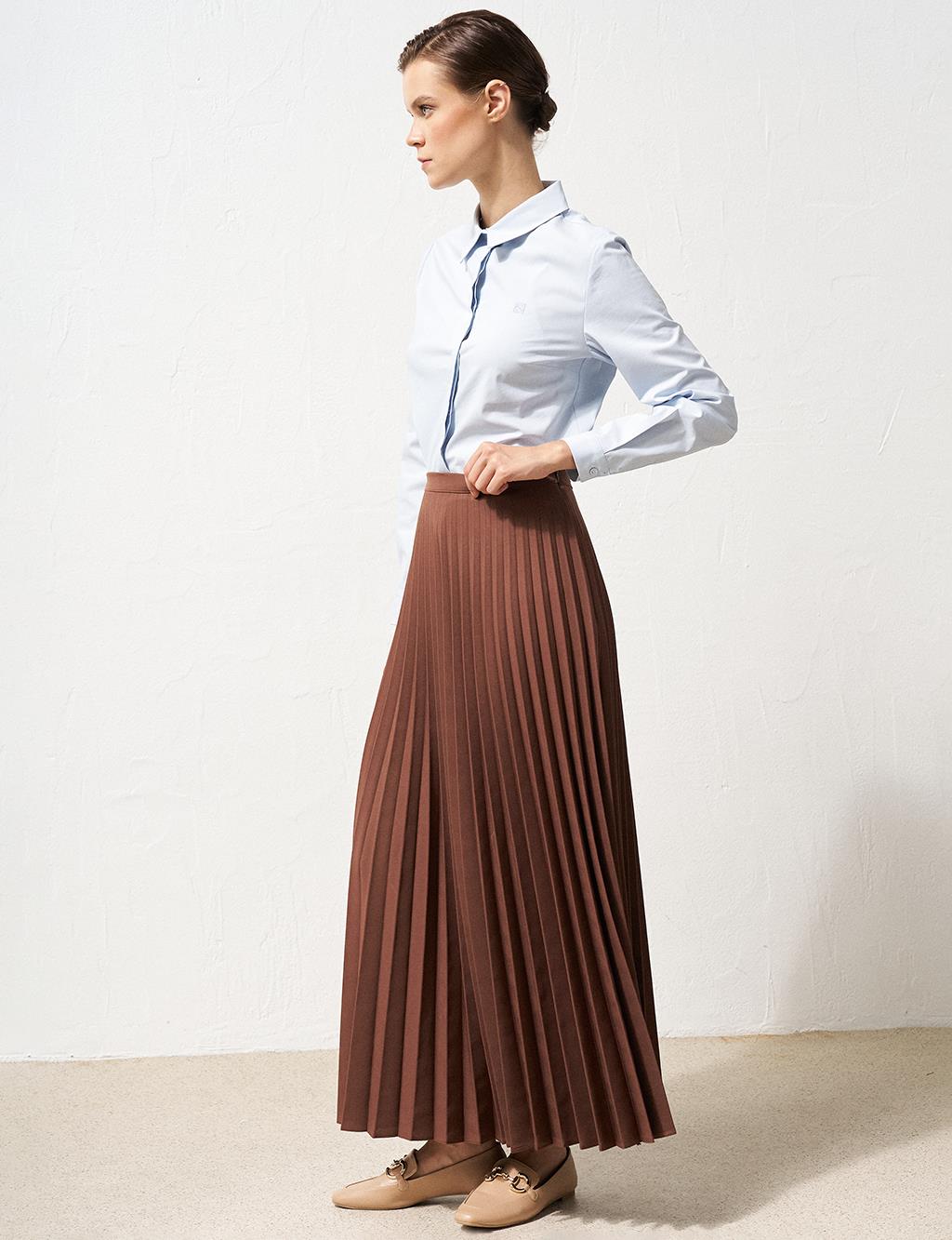 Zippered Pleated Skirt Dark Brown