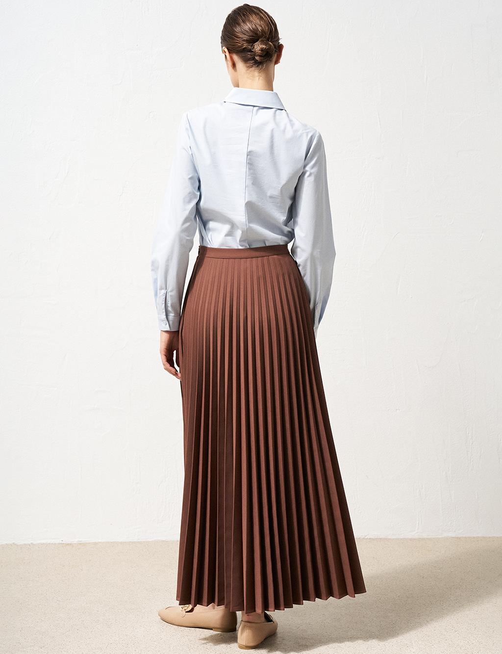 Zippered Pleated Skirt Dark Brown