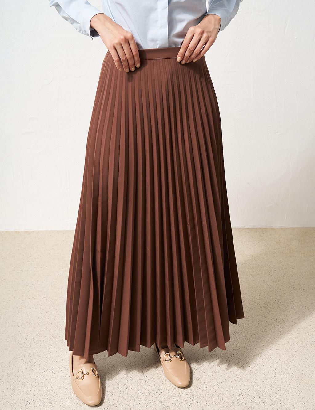 Zippered Pleated Skirt Dark Brown