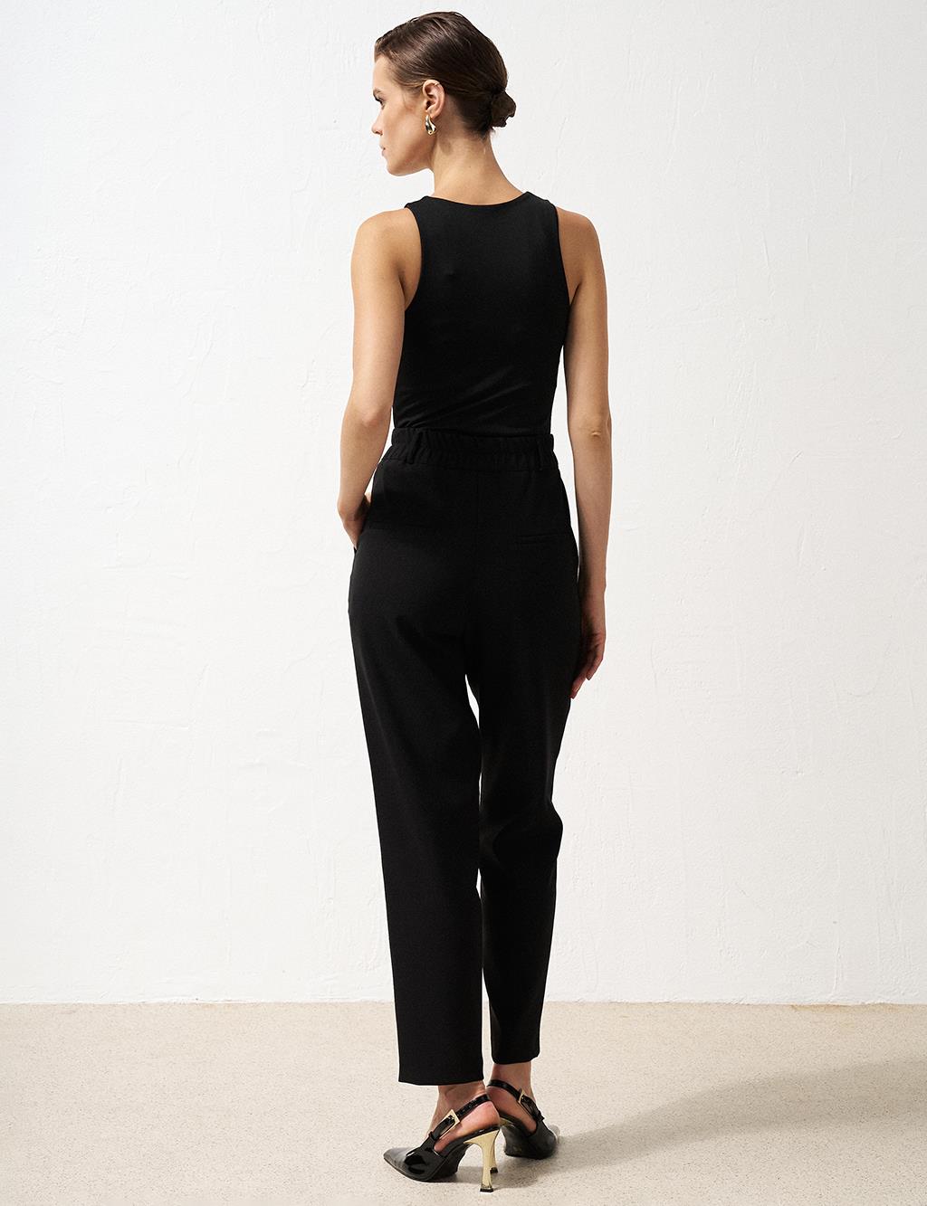 Elastic Waist Carrot Pants Black