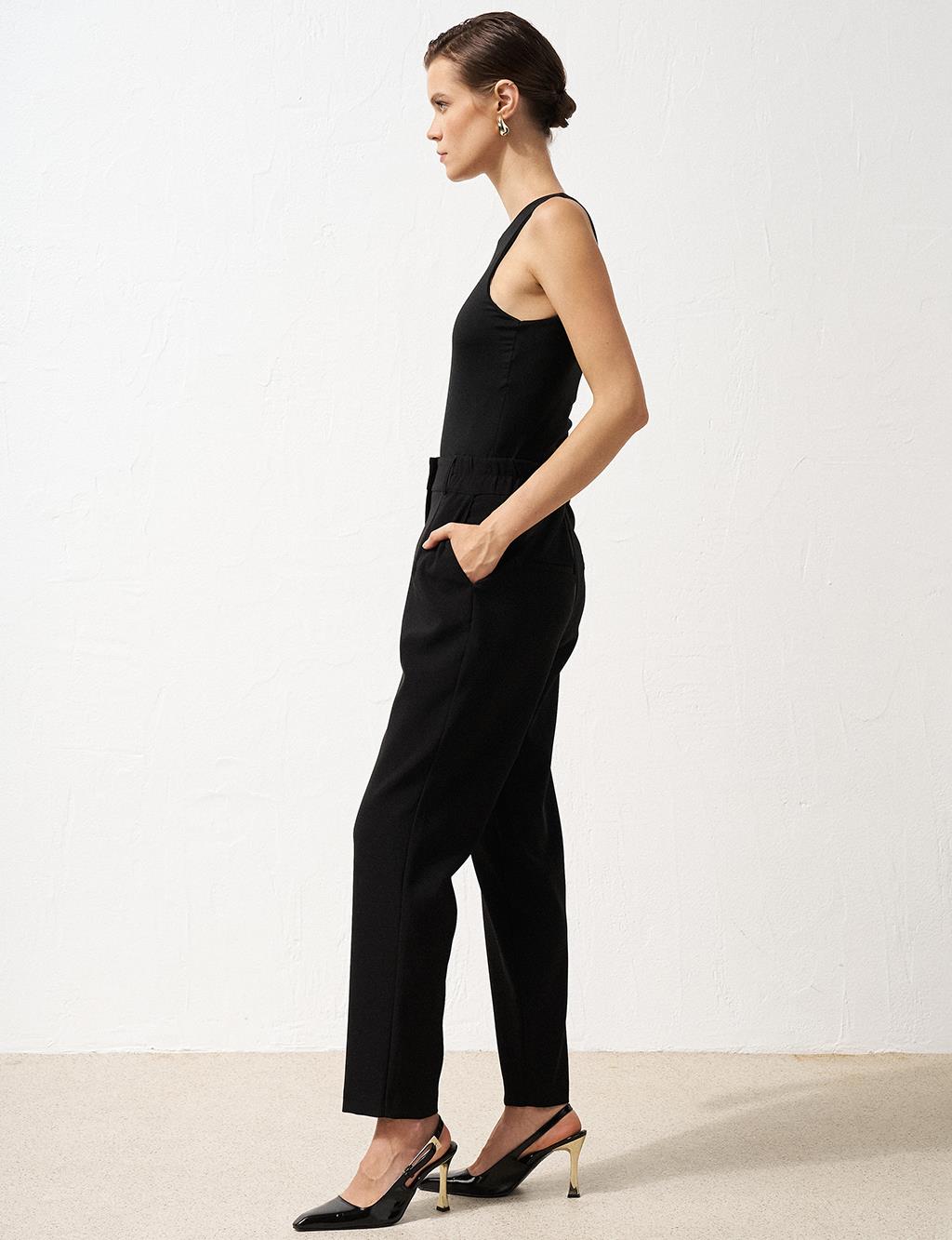 Elastic Waist Carrot Pants Black