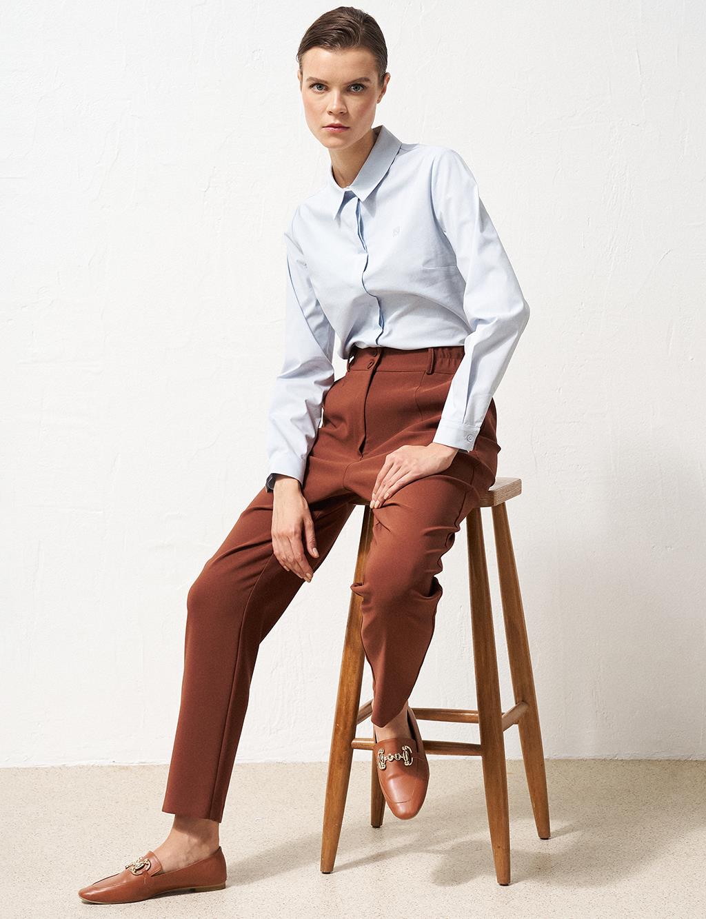 Elastic Waist Tapered Pants Brown