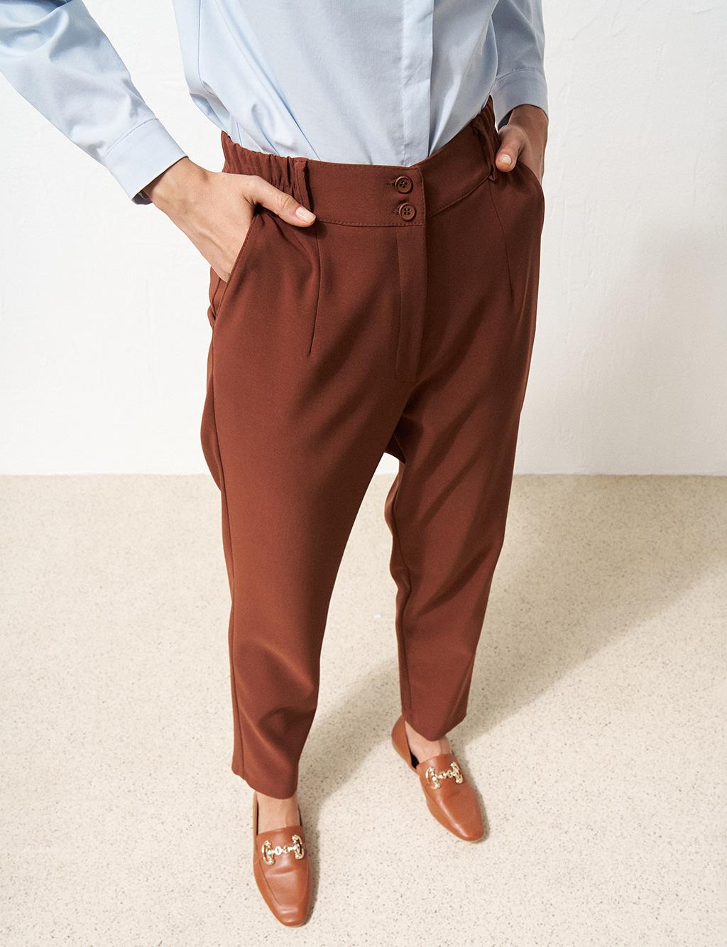 Elastic Waist Tapered Pants Brown