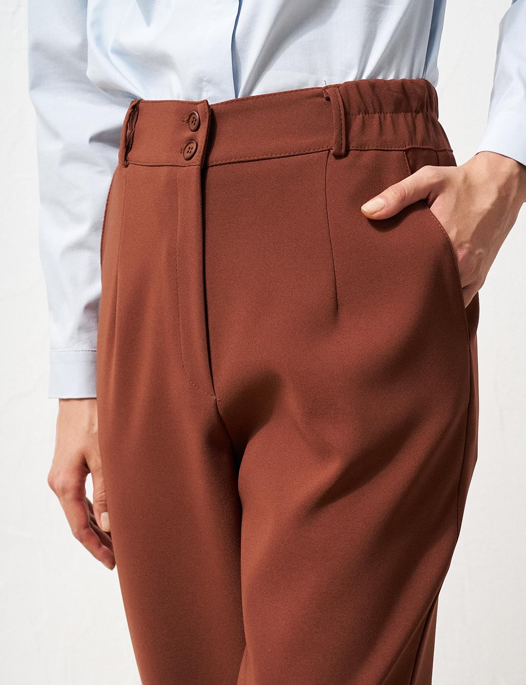 Elastic Waist Tapered Pants Brown