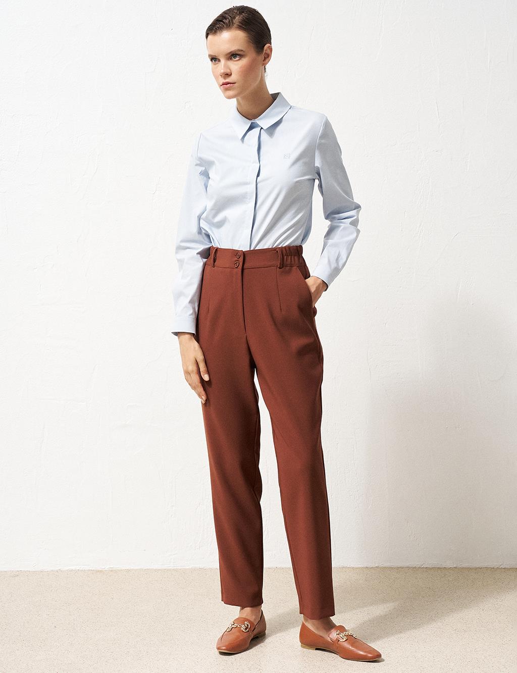 Elastic Waist Tapered Pants Brown