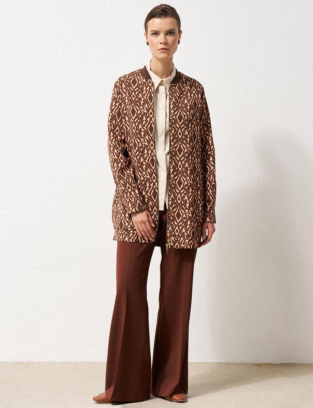 Abstract Pattern College Collar Jacket Mushroom