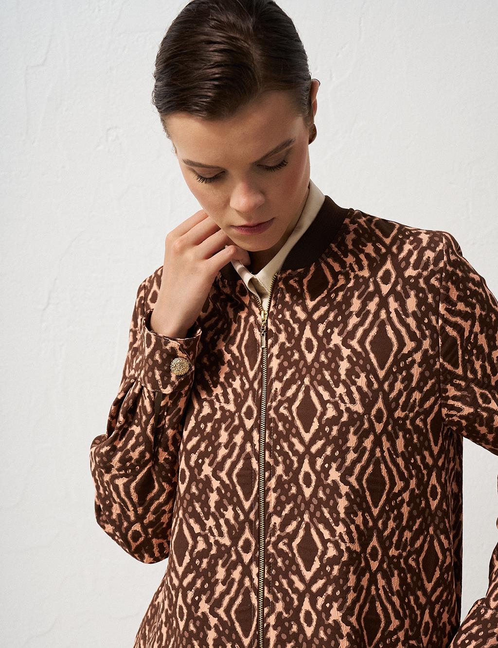 Abstract Pattern College Collar Jacket Mushroom