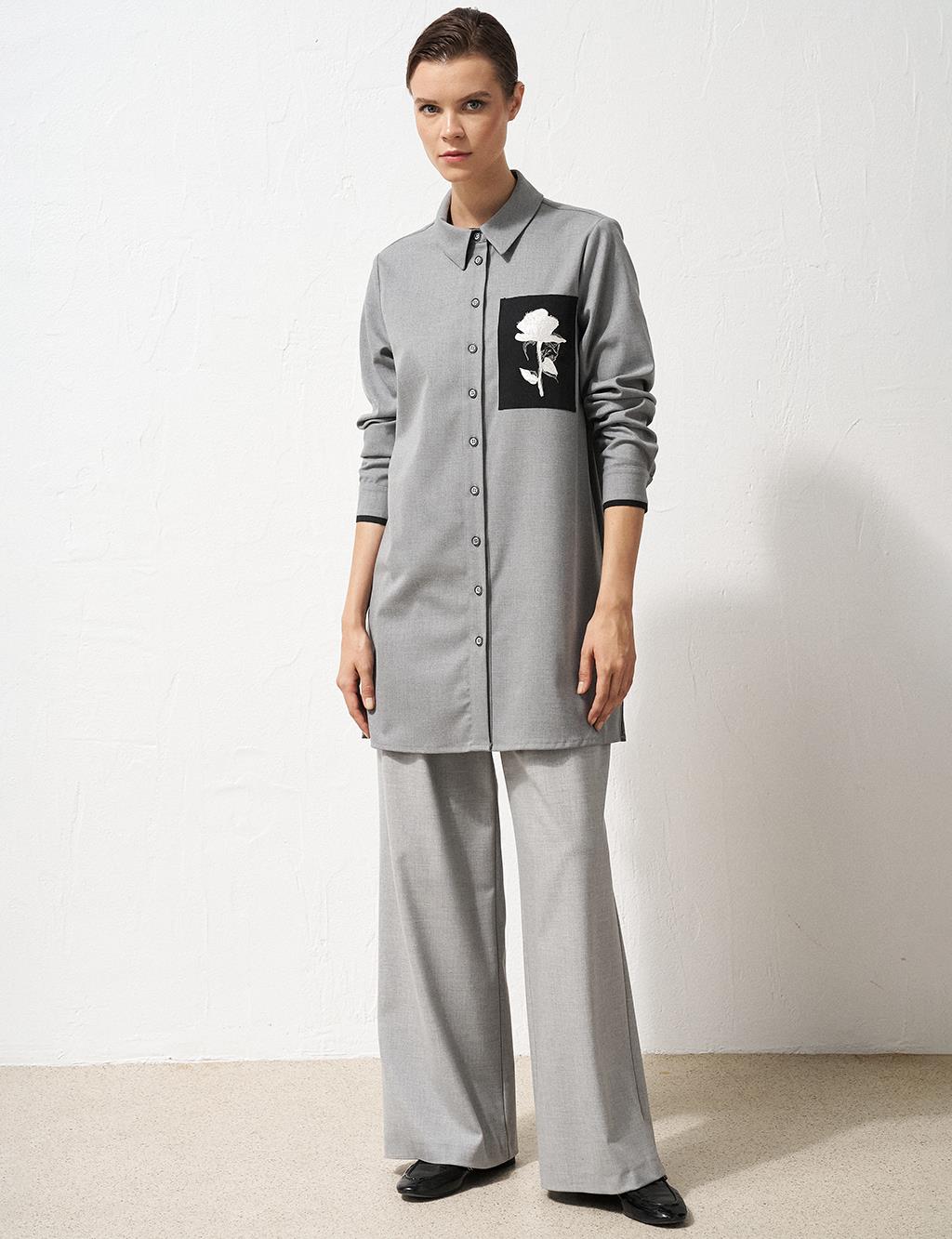 Embroidered Appliqued Tunic Gray