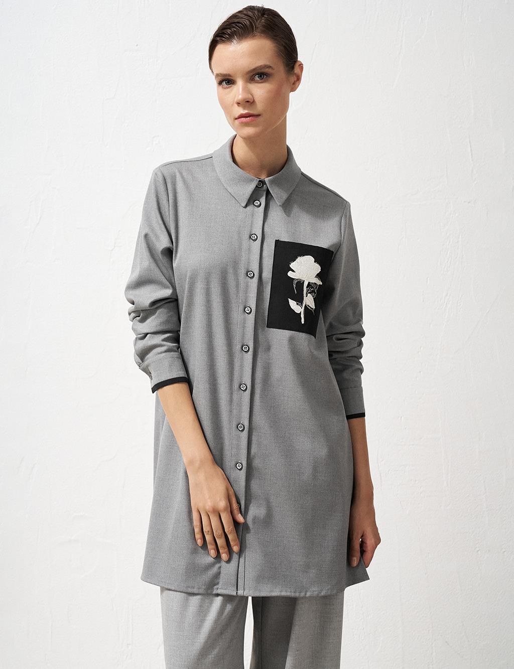 Embroidered Appliqued Tunic Gray