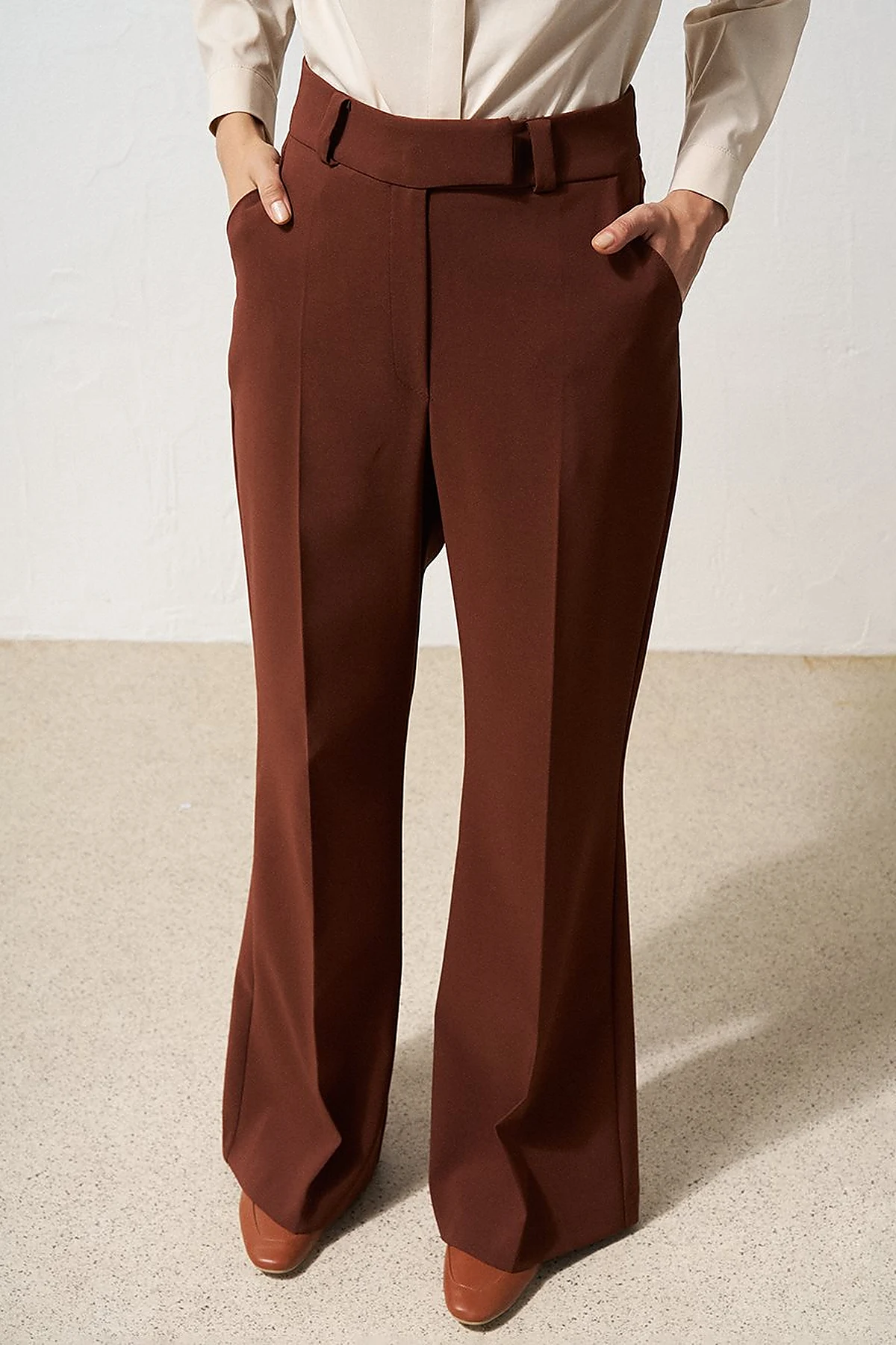 Waist Detail Flare Fit Pants Brown