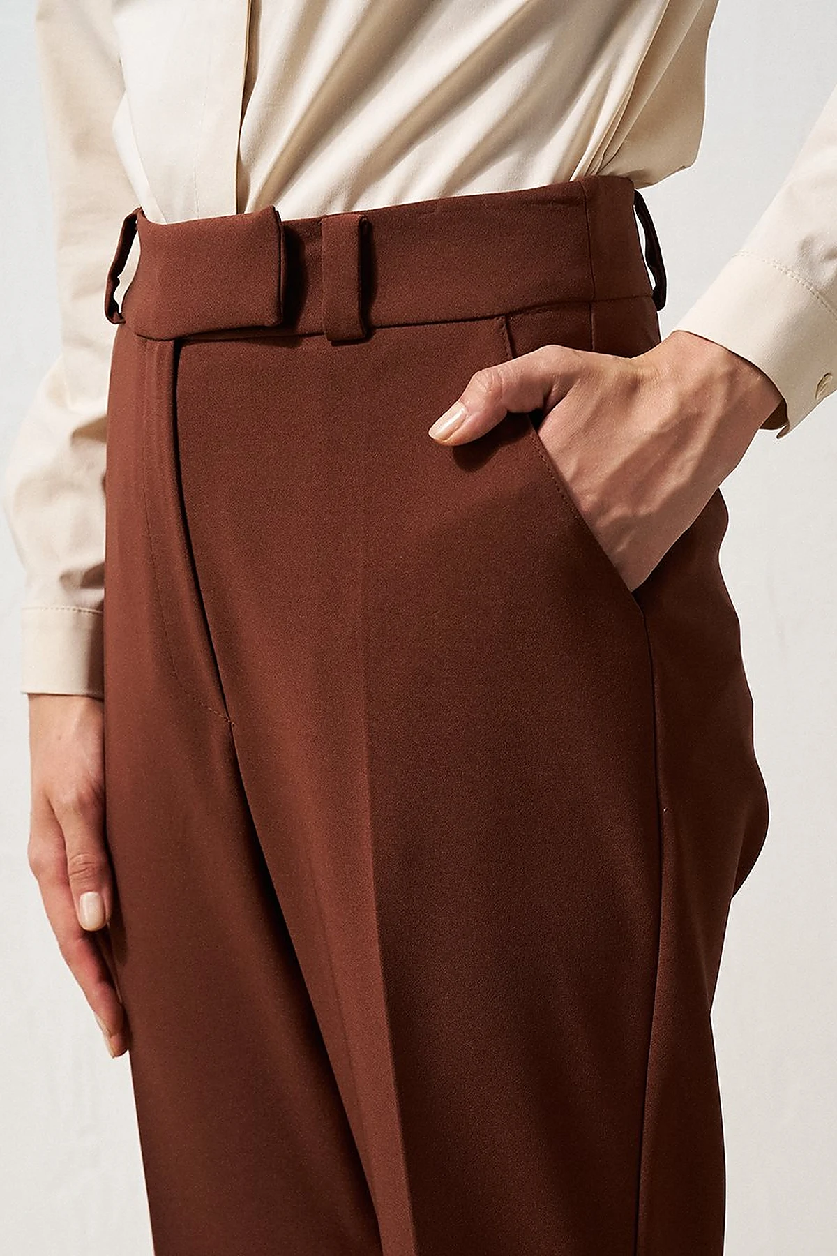 Waist Detail Flare Fit Pants Brown