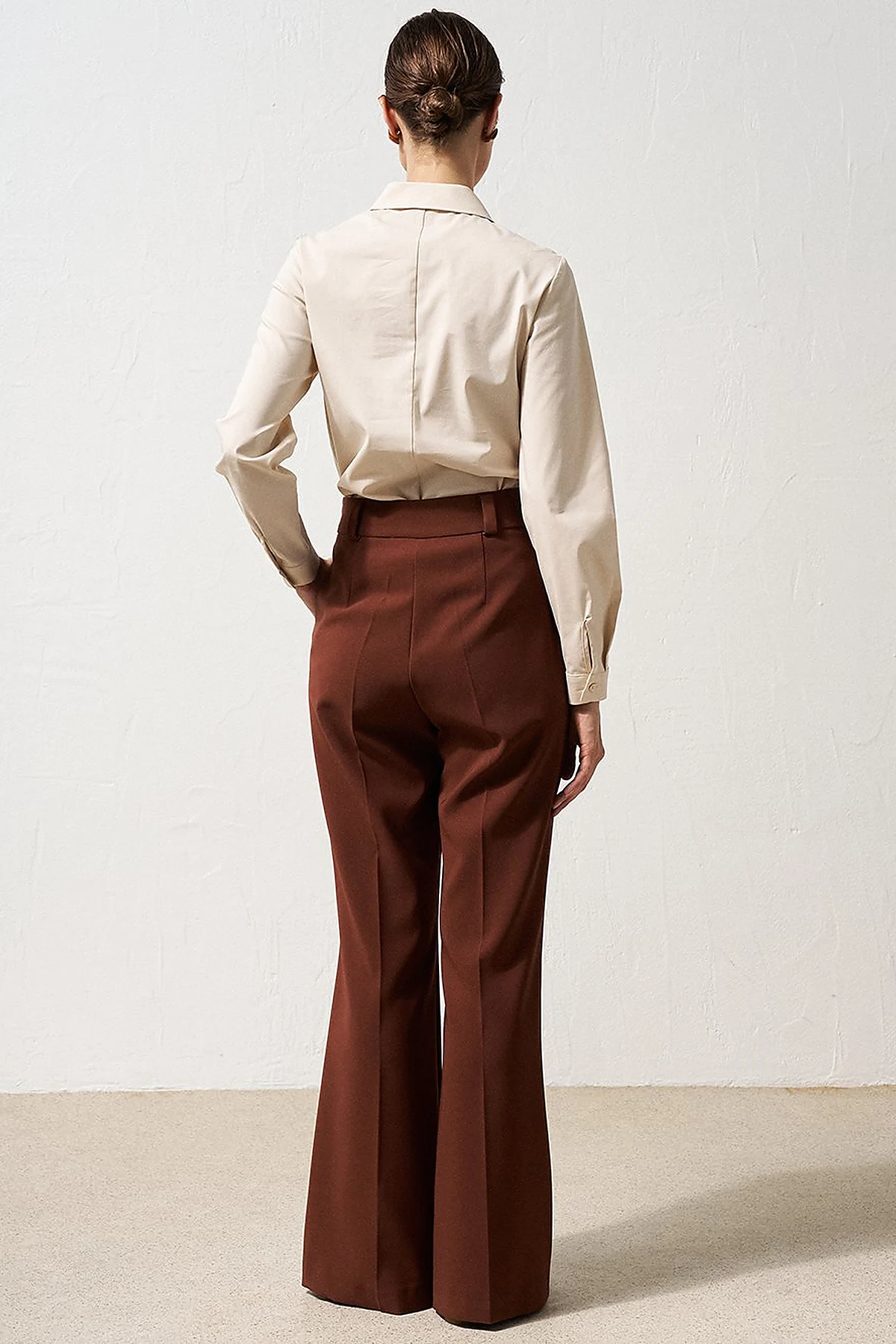 Waist Detail Flare Fit Pants Brown