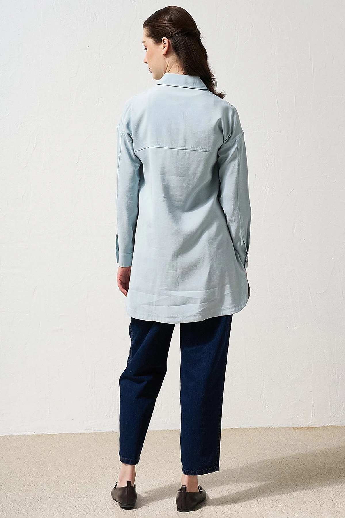 Single Pocket Shirt Collar Tunic Blue 