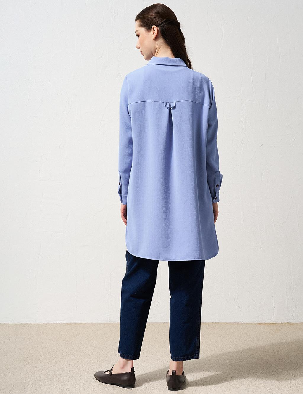 Half Placket Embroidered Tunic Aviator Blue