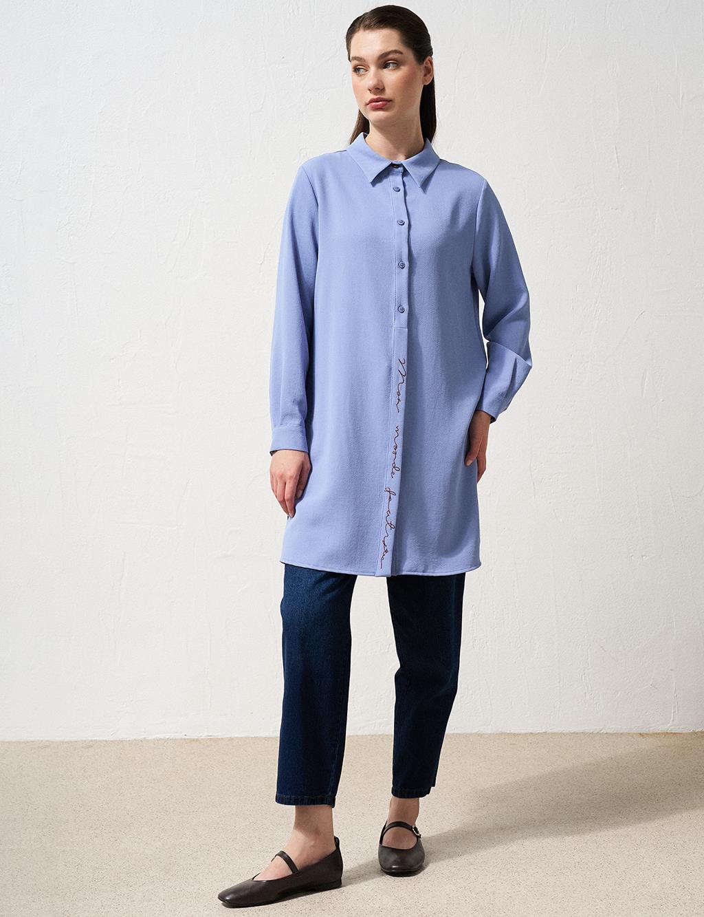 Half Placket Embroidered Tunic Aviator Blue