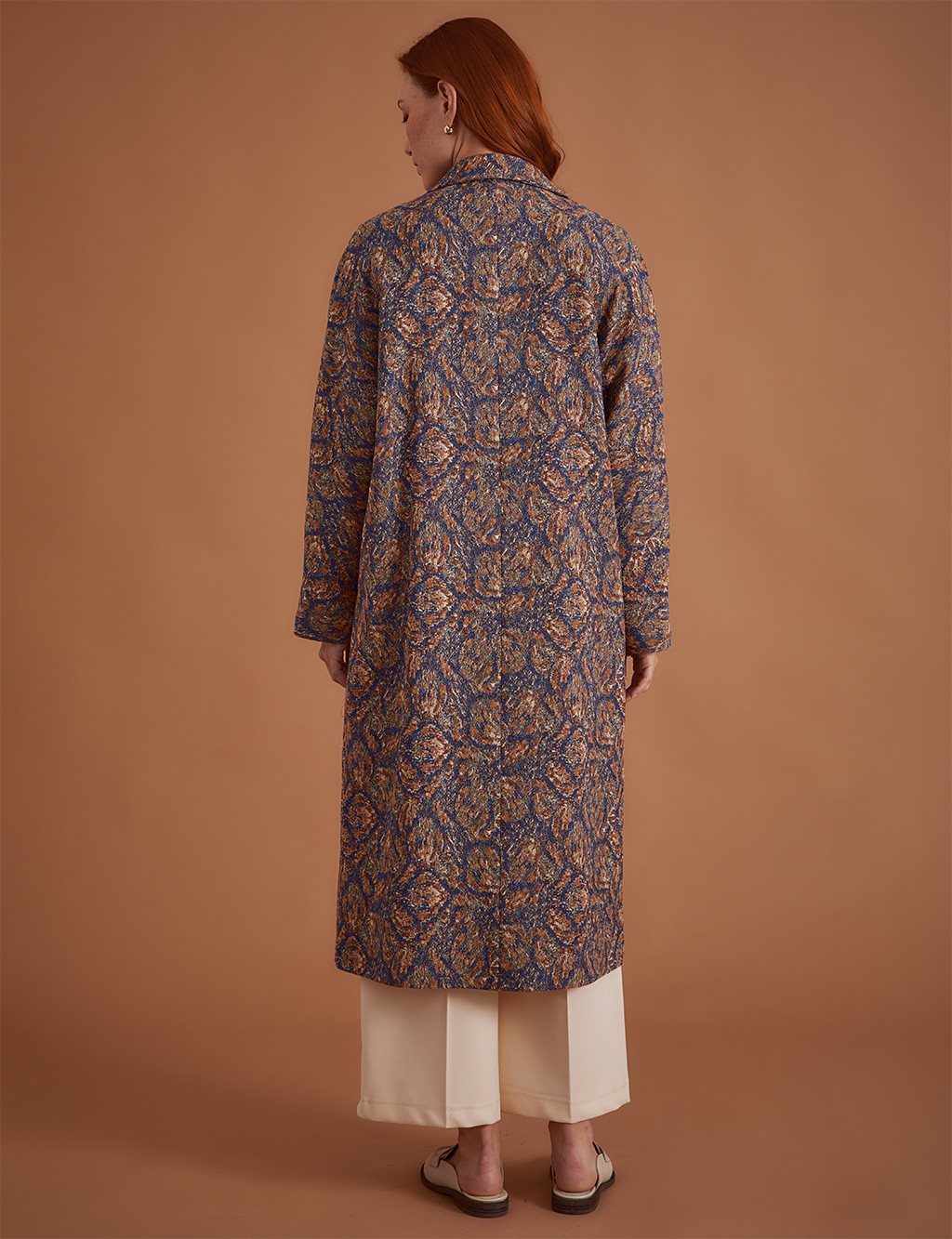 Ethnic Patterned Long Trench Coat Indigo