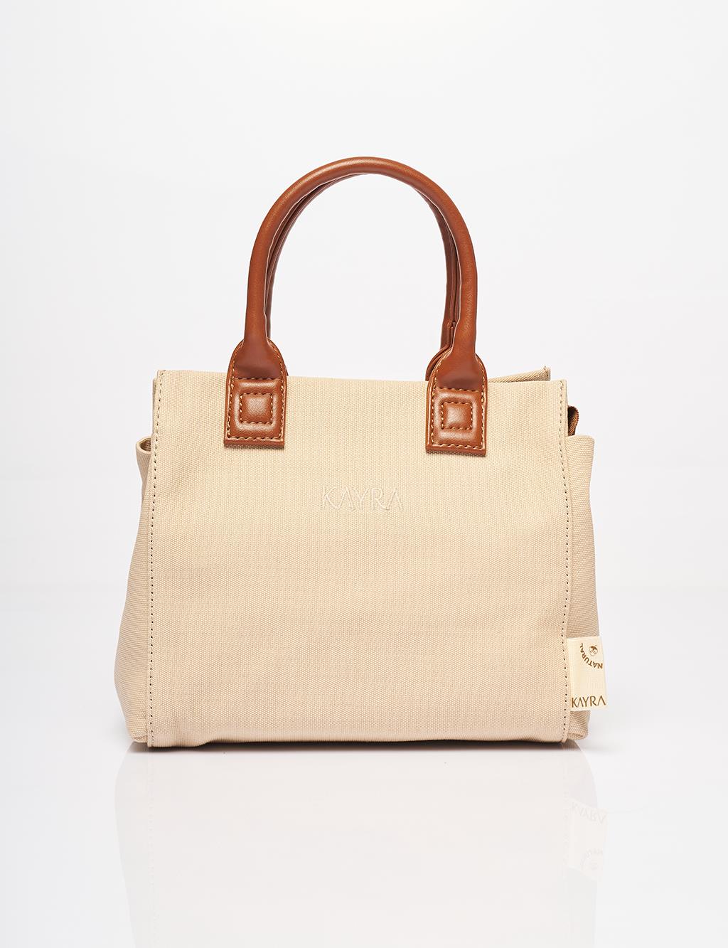 Canvas Tote Bag Beige-Camel