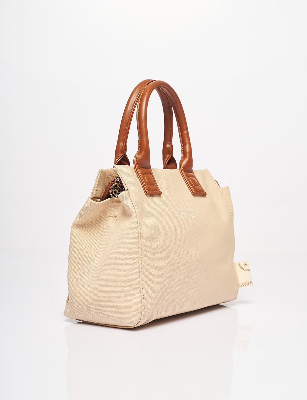 Canvas Tote Bag Beige-Camel