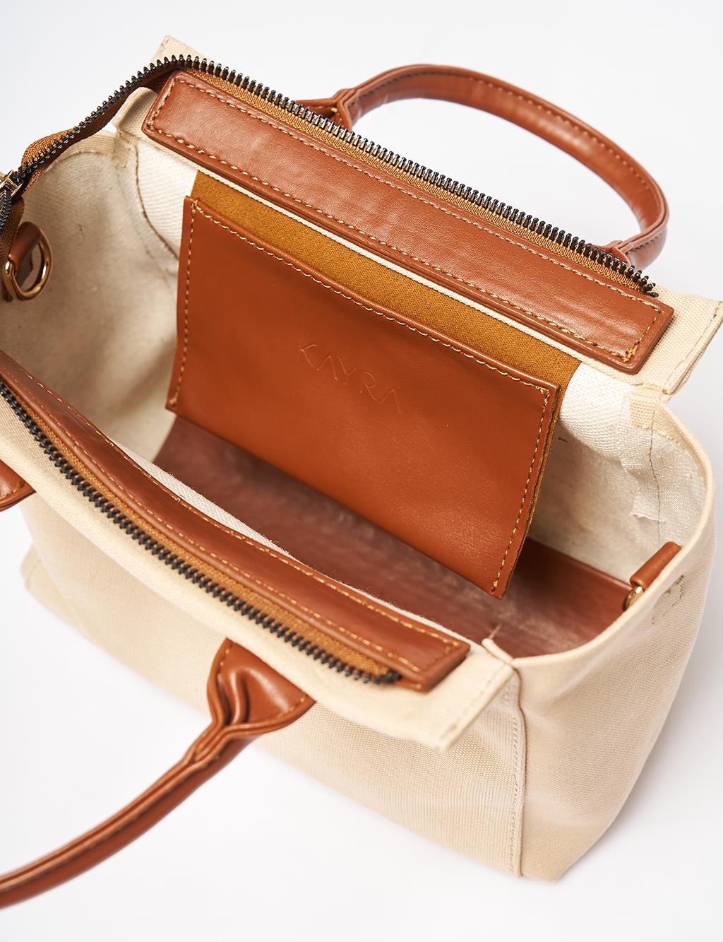 Canvas Tote Bag Beige-Camel