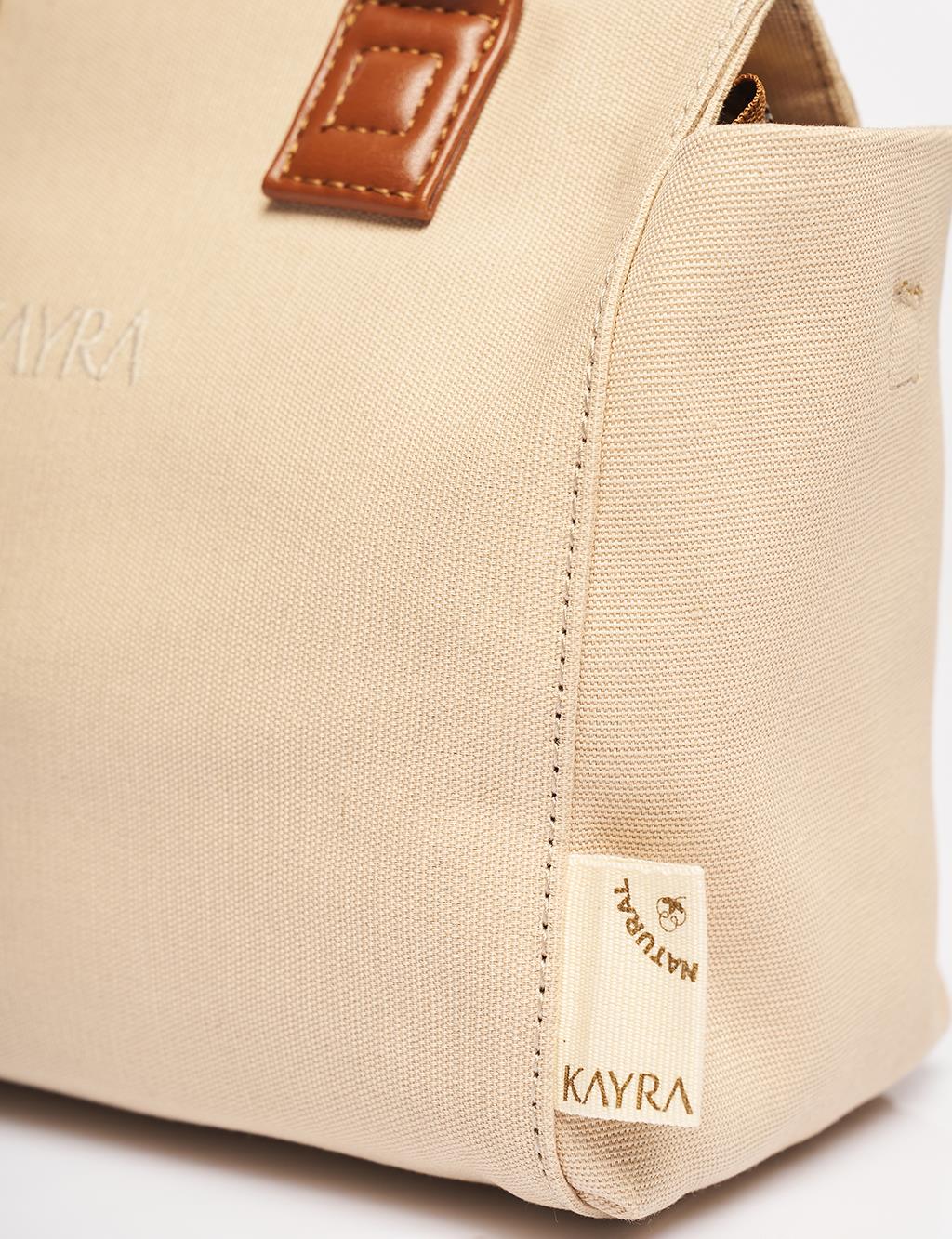 Canvas Tote Bag Beige-Camel