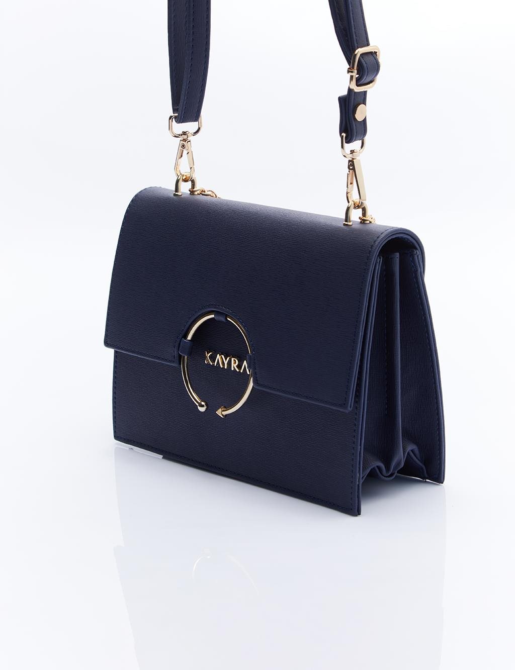 Designer Cover Gold Chain Handle Bag Navy Blue