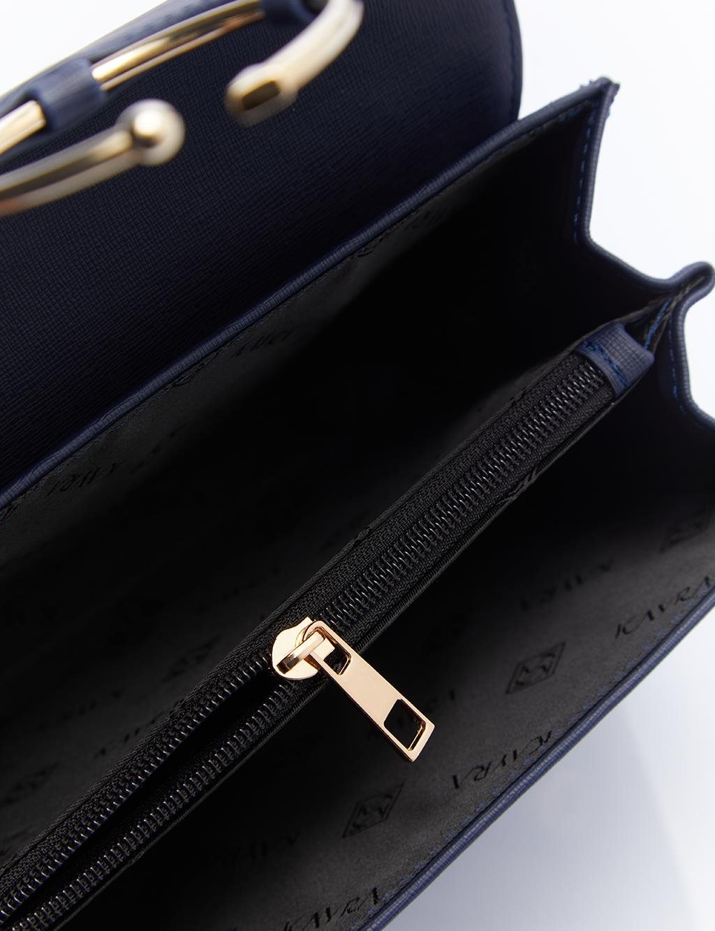 Designer Cover Gold Chain Handle Bag Navy Blue