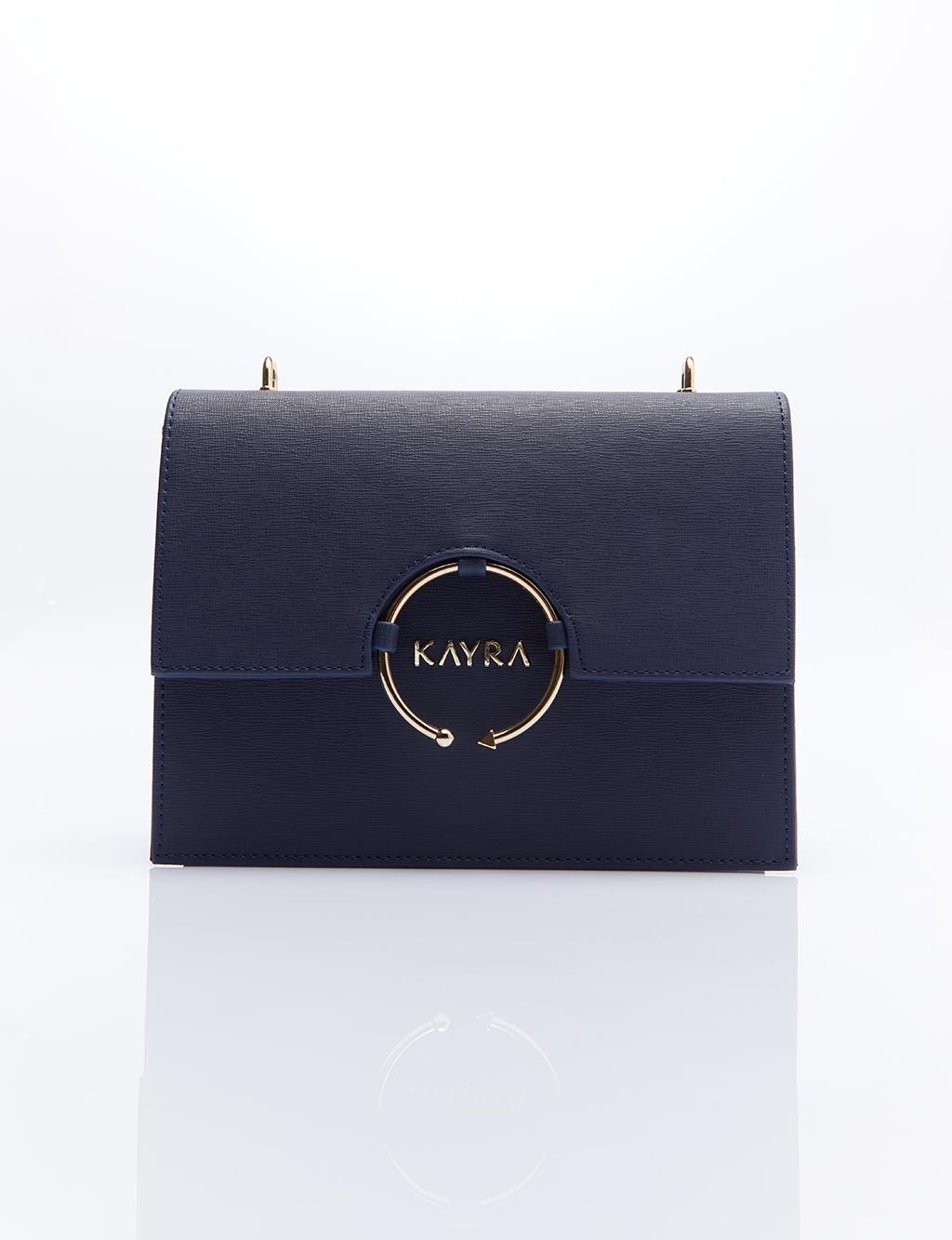 Designer Cover Gold Chain Handle Bag Navy Blue